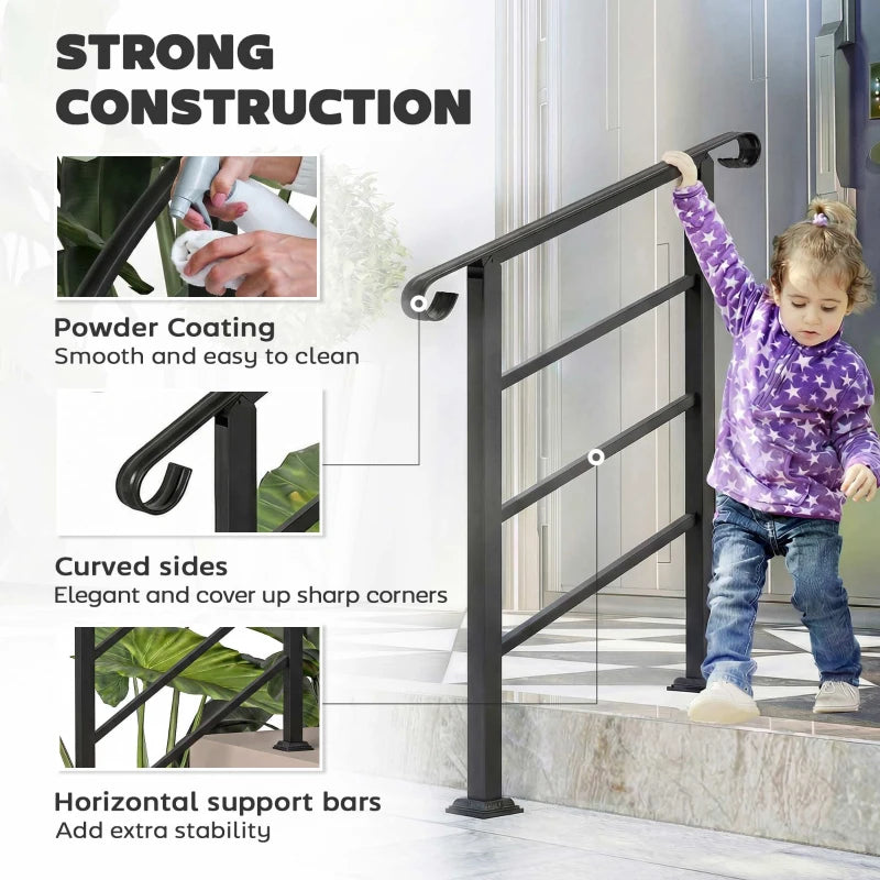 Hand Rails for Outdoor Steps, Adjustable Outdoor Stair Railing for 2 to 3 Steps, Black