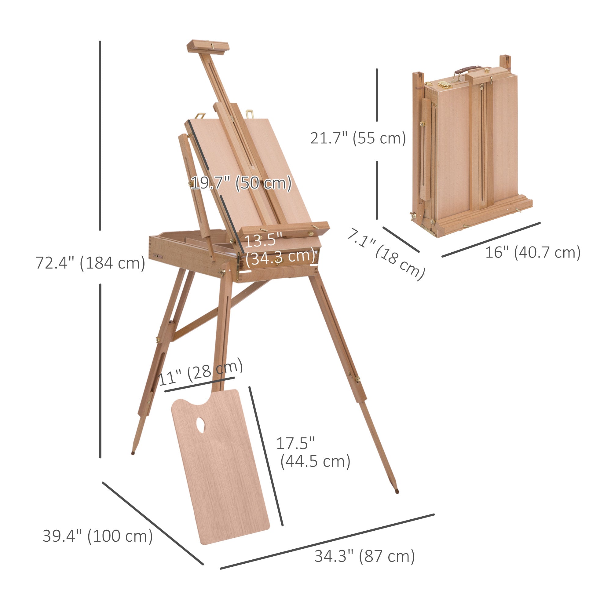 HOMCOM Foldable Art Easel 72.4" Portable Sketch Box French Style Wood Stand Drawer Palette Shoulder Strap Hold Canvas Artist Supplies 