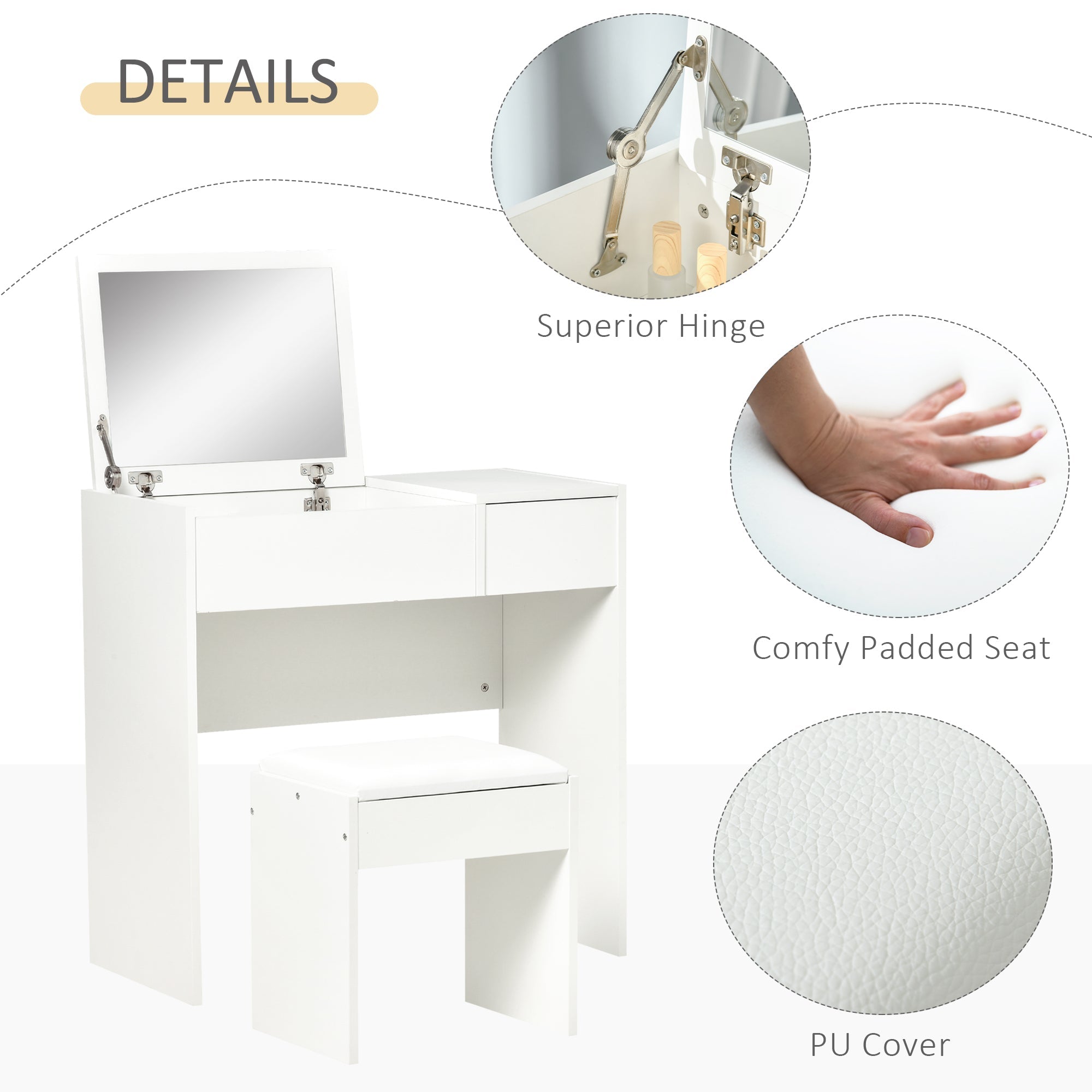 HOMCOM Dressing Table Set with Flip Top Mirror and Cushioned Stool, Makeup Vanity Table Dresser Desk with Drawer and Storage Grids 