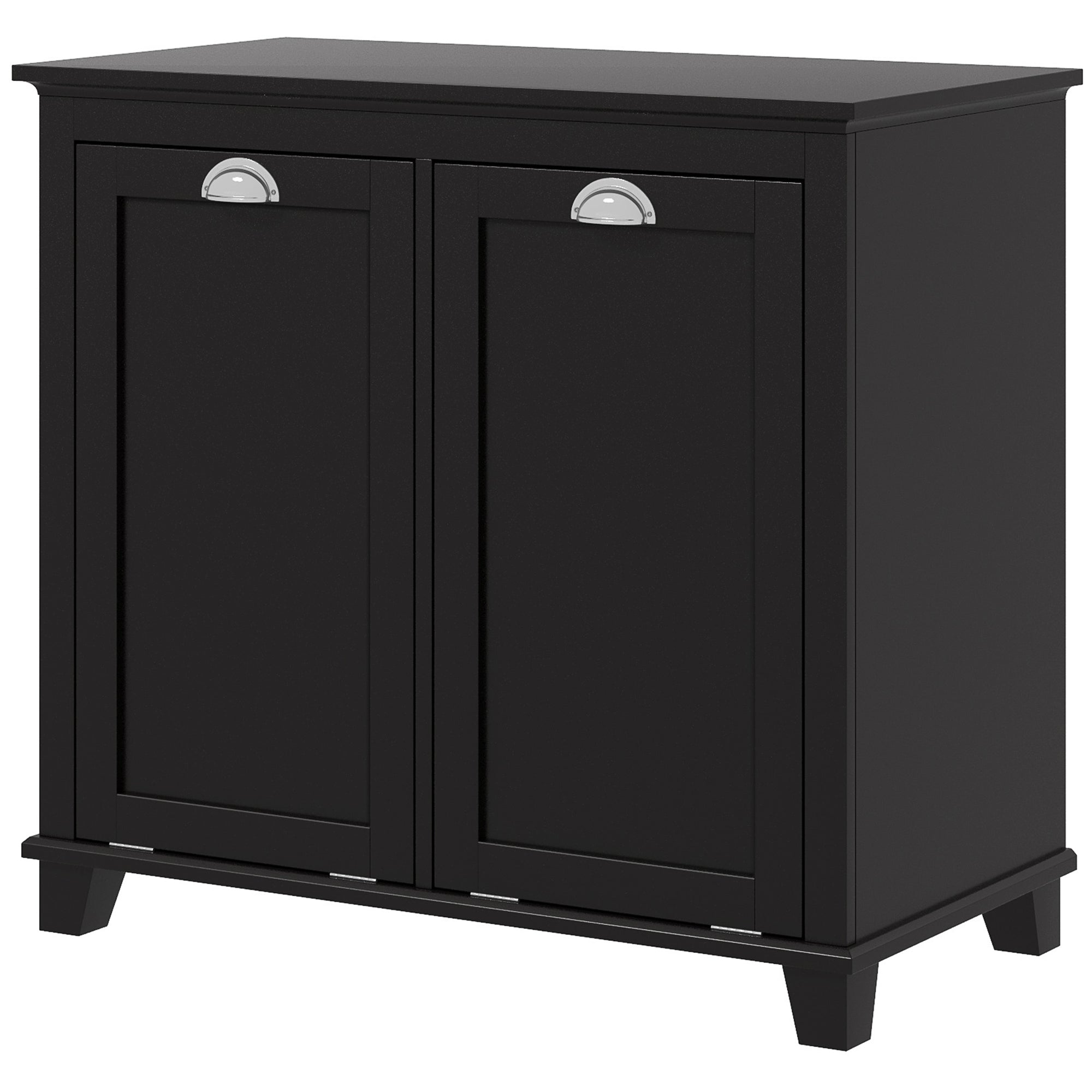 HOMCOM Tilt-Out Laundry Storage Cabinet, Bathroom Storage Organizer with Two-Compartment Tilt Out Hamper, Black 