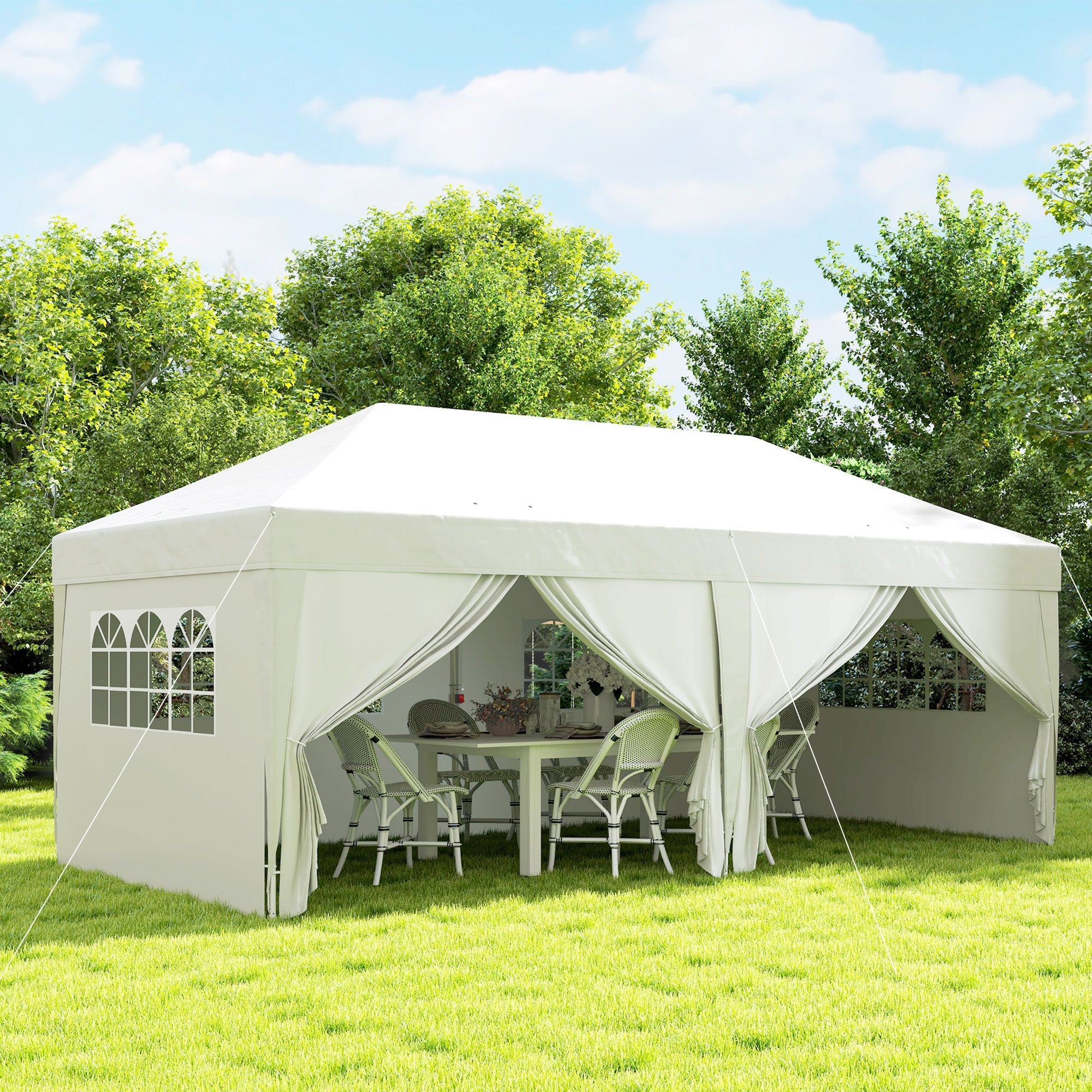 Outsunny 10' x 20' Pop Up Canopy Tent Outdoor Portable Easy Up Party Tent Garden Shade Shelter with Walls Carrying Bag, White 
