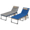 Outdoor Lounge Chair Set of 2, Folding Chaise Lounge Tanning Chair with Cushion, Side Pocket, Brown/Blue