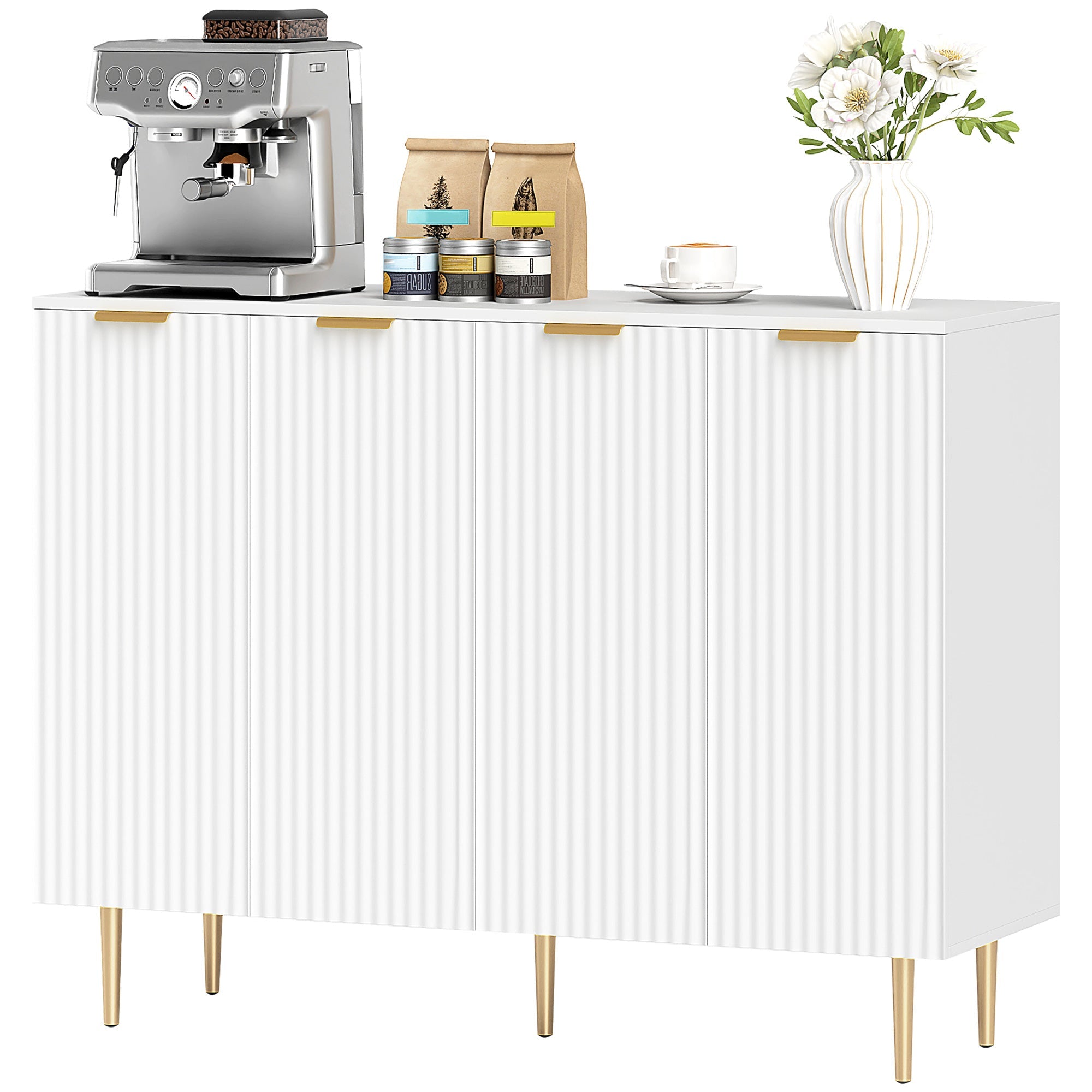 HOMCOM Modern Kitchen Storage Cabinet, Sideboard Buffet Cabinet with Adjustable Shelves for Kitchen Hallway, White 