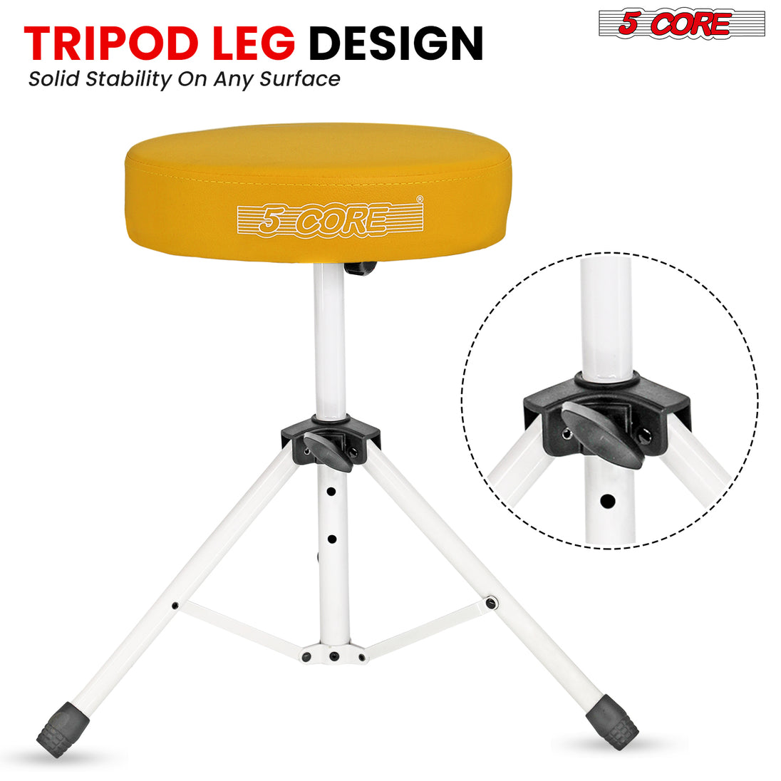 5Core Drum Throne Adjustable Guitar Stool Padded Drummer Seat for Adults & Kids YELLOW