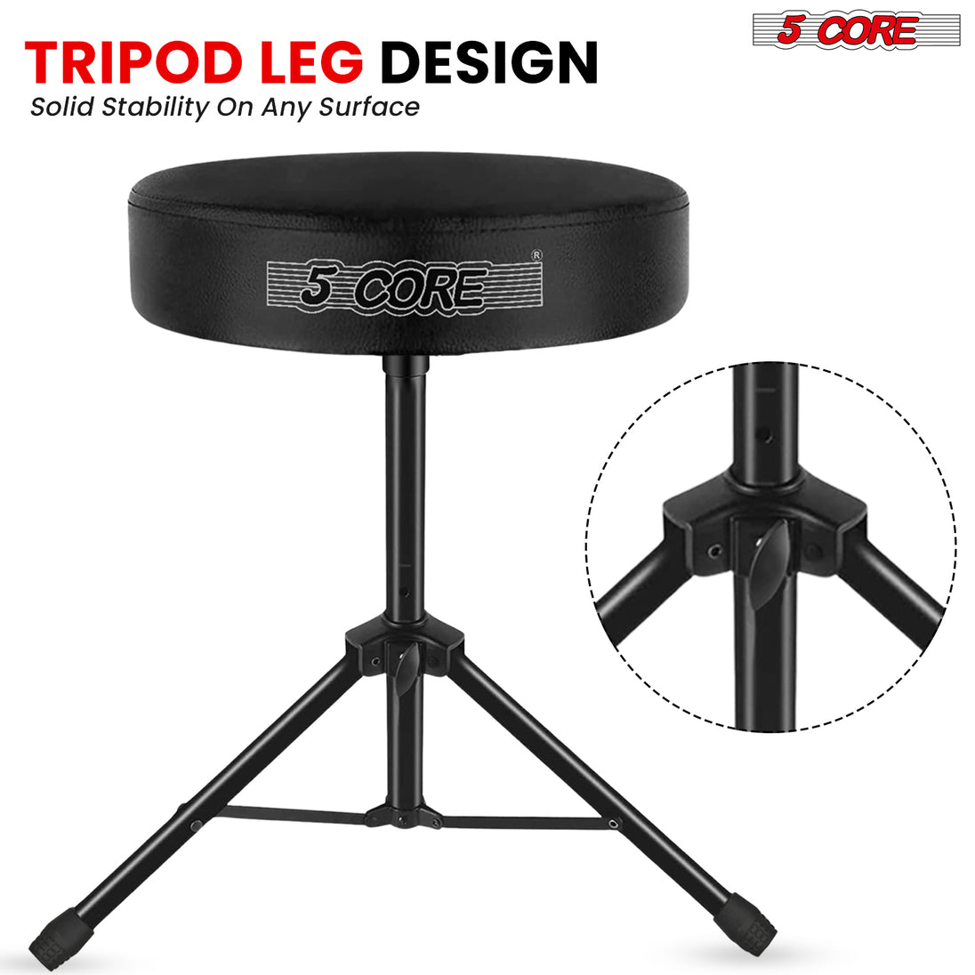 5Core Drum Throne Adjustable Guitar Stool Padded Drummer Seat for Adults & Kids BLACK