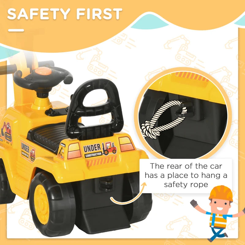 NO POWER 3 in 1 Ride On Toy Excavator Digger Scooter Pulling Cart Pretend Play Construction Truck