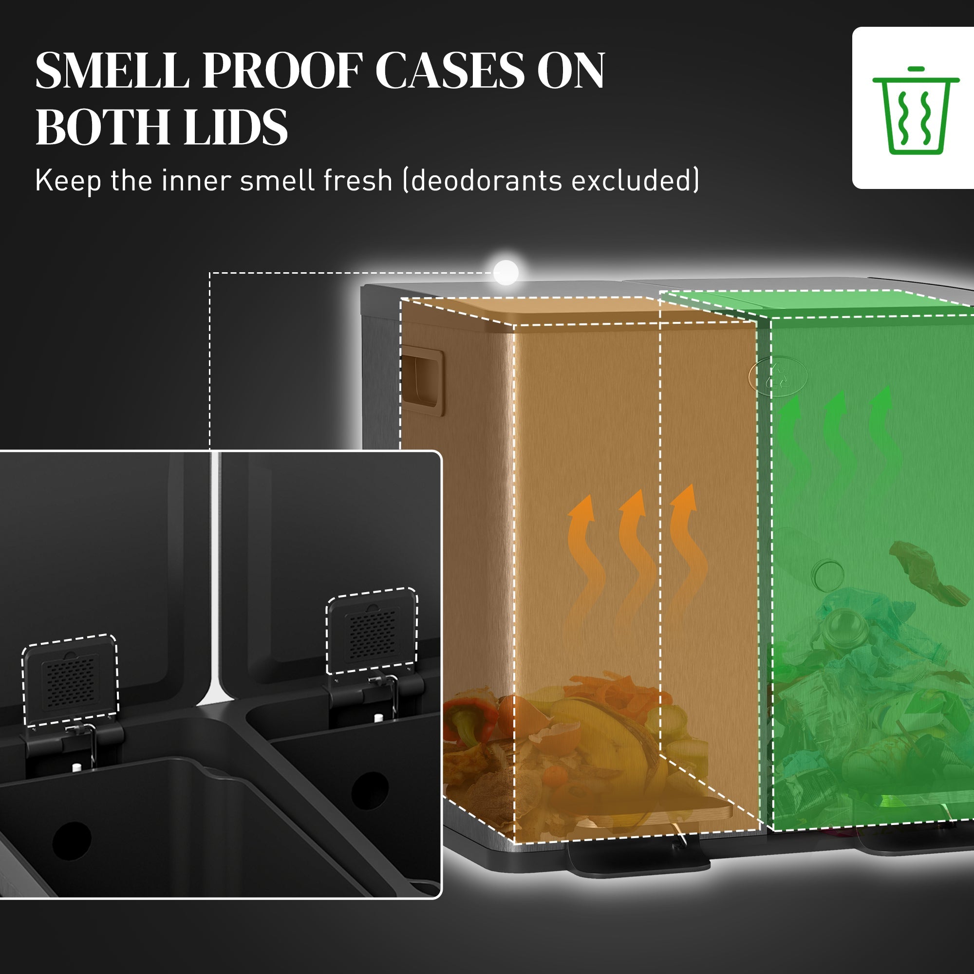 HOMCOM Dual Garbage Bin, Soft-Close Trash Can with Foot Pedal, 2 x 15 Liter Garbage Can with Removable Inner Buckets, Black 