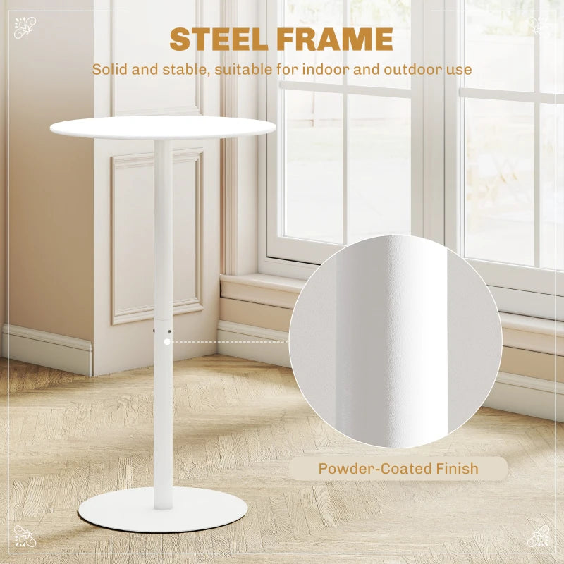 Round Bar Table for 2, Modern Pub Table with Steel Frame, Easy Assembly for Small Space Home Bar Cocktail Bistro, White
