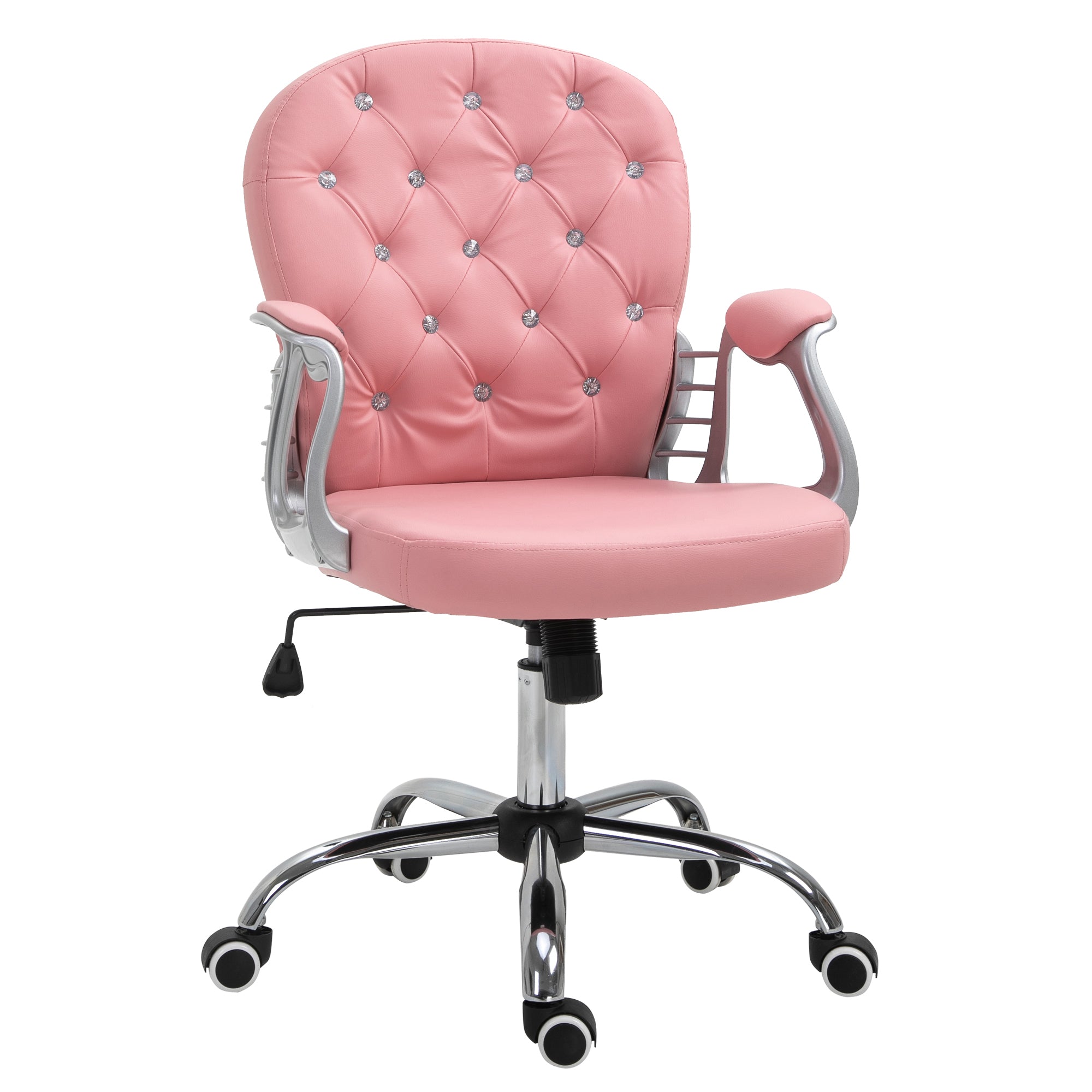 Vinsetto 360° Swivel Office Chair Vanity Style Tufted Backrest Task Chair with Height Adjustable, Armrests and Thick Padding, Pink 