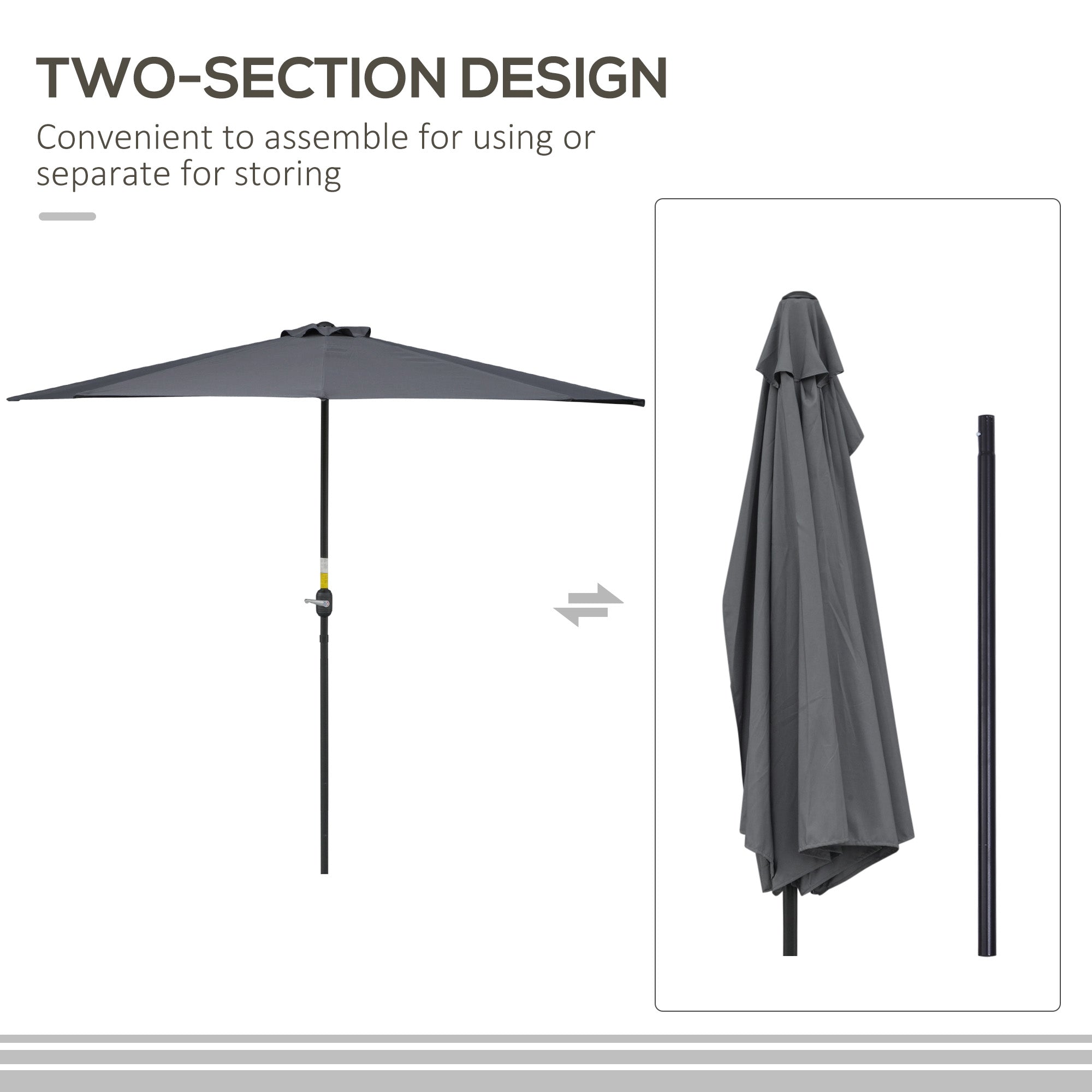 Outsunny Patio Parasol: 9.8ft Semi Round Garden Balcony Crank Handle Grey 
