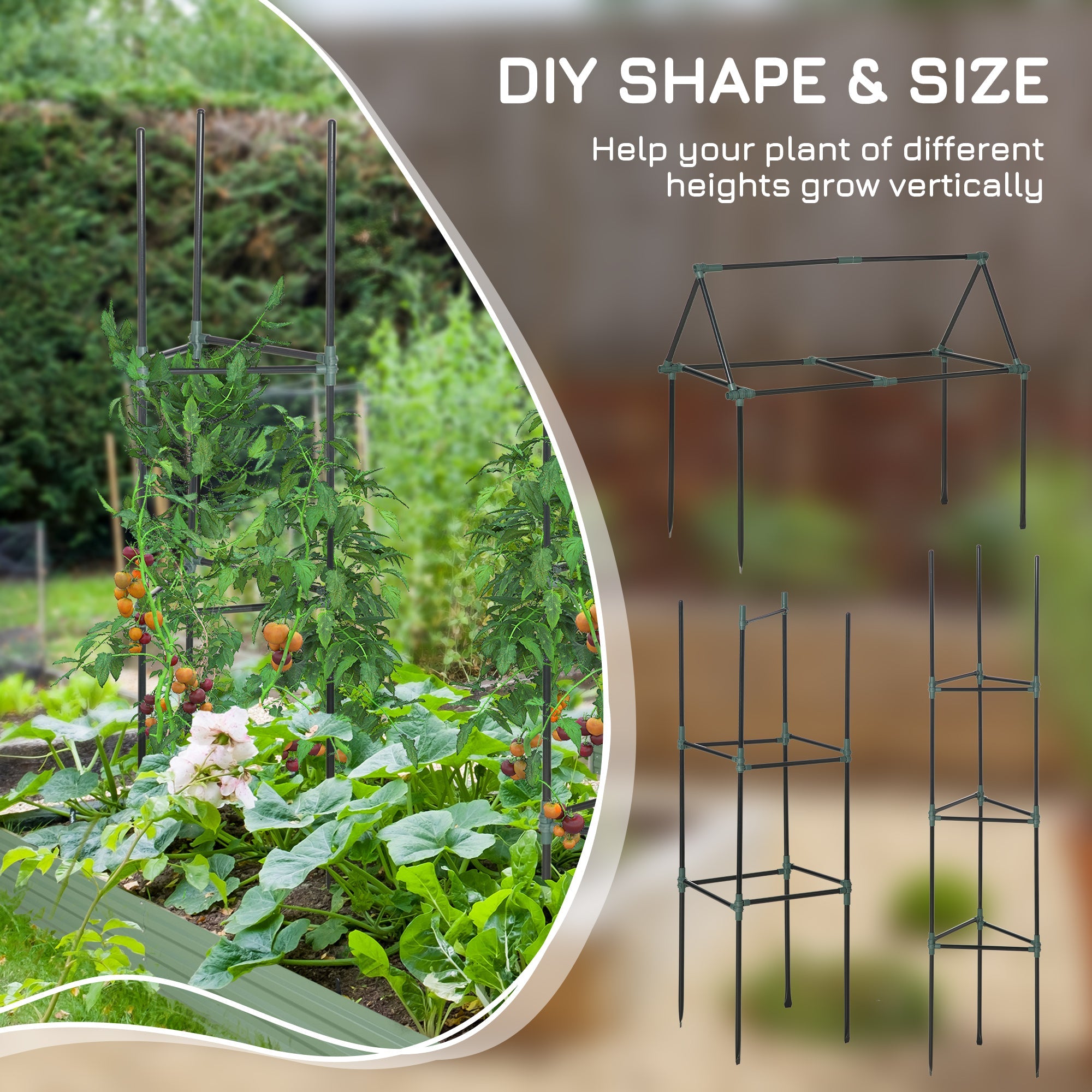 Outsunny 3 Pack Tomato Cage Set, DIY Tomato Plant Support Trellis, Tomato Trellisfor Climbing Vegetables, Flowers and Fruits, Dark Green 