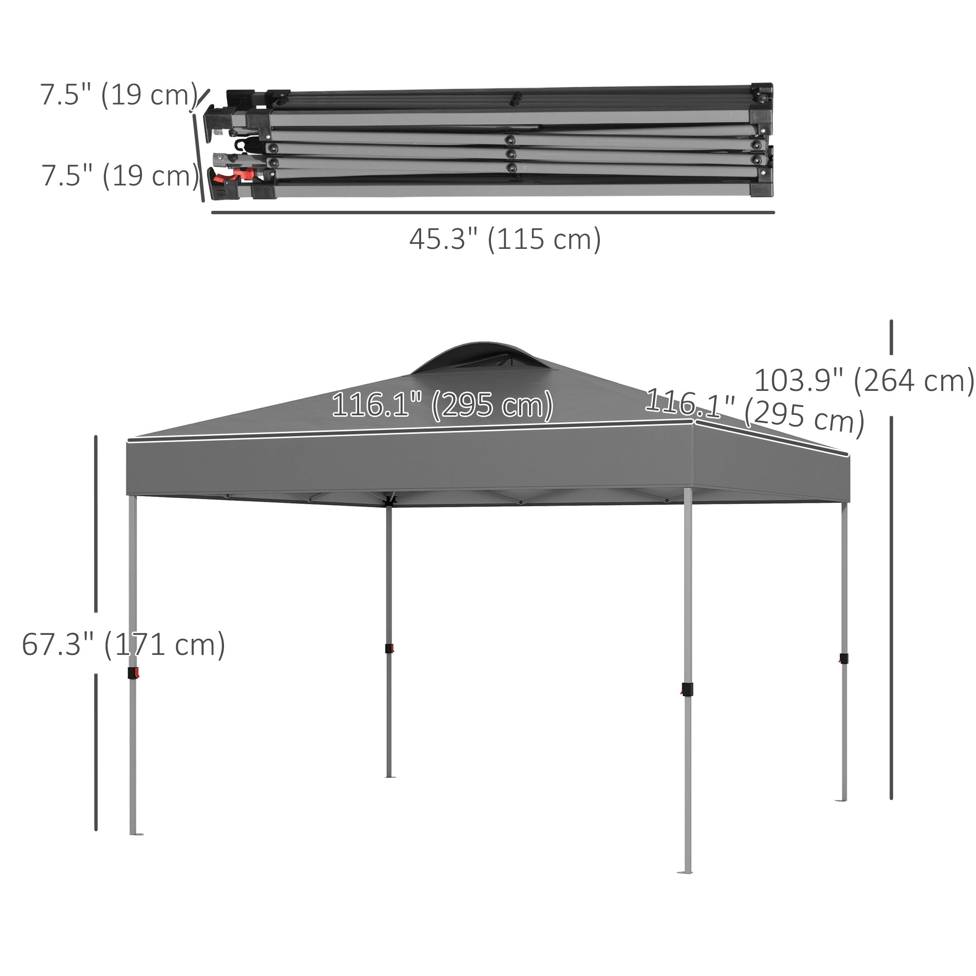 Outsunny 10' x 10' Pop Up Canopy Tent with Airy Top Vents and Wheeled Carry Bag for Outdoor, Garden, Patio, Dark Grey 