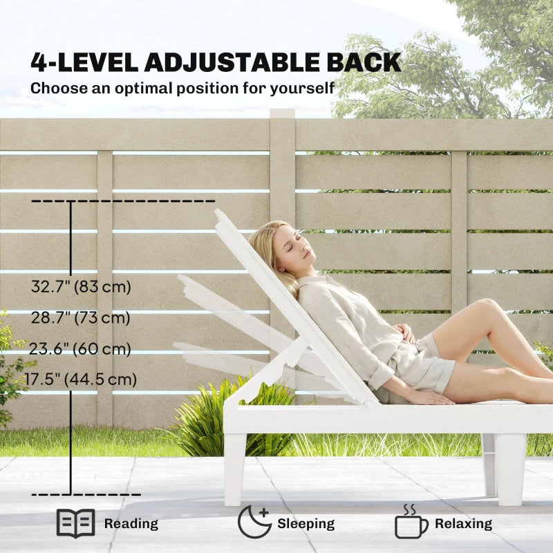 Outdoor Lounge Chair Set of 2, Waterproof Resin Lounge Chairs with 4-Position Adjustable Backrest for Backyard, White