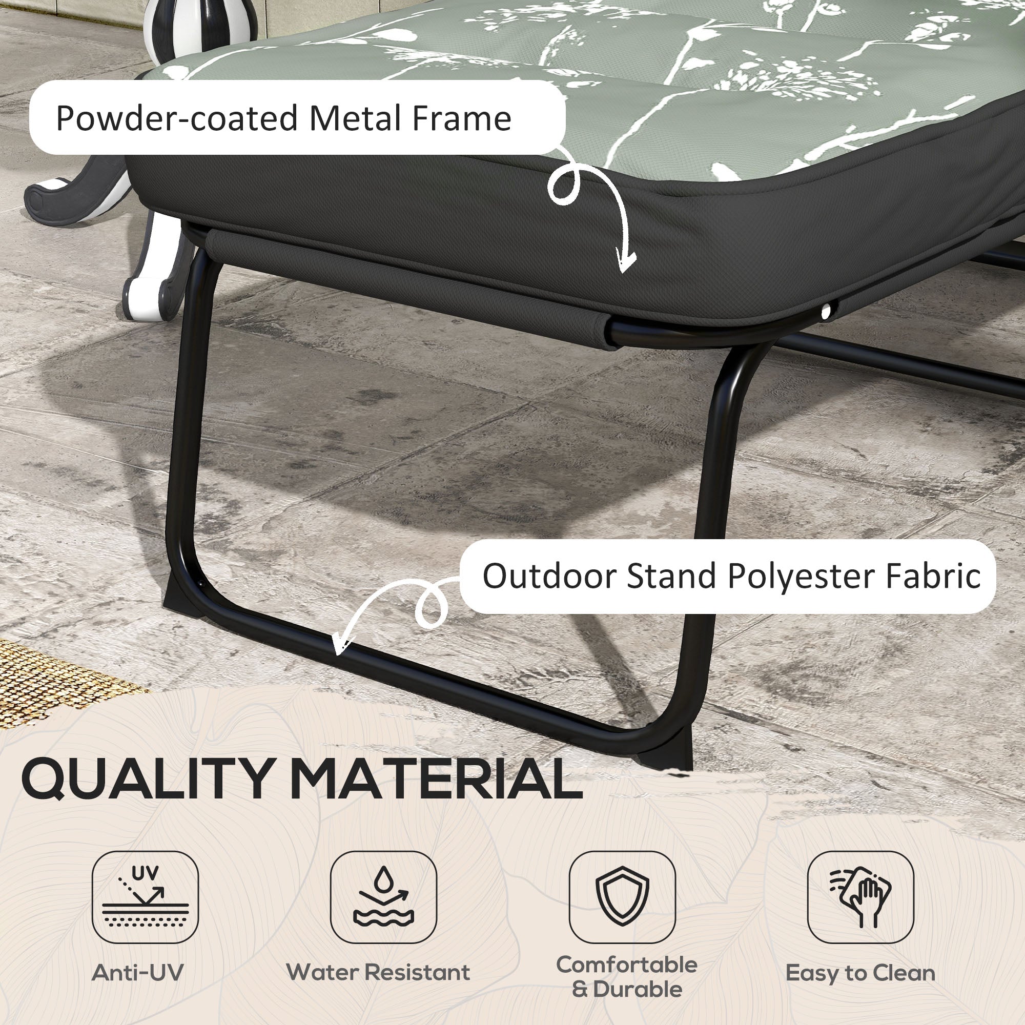 Outsunny Padded Outdoor Lounge Chair Folding Recliner with Adjustable Back Footrest Cushioned Grey 