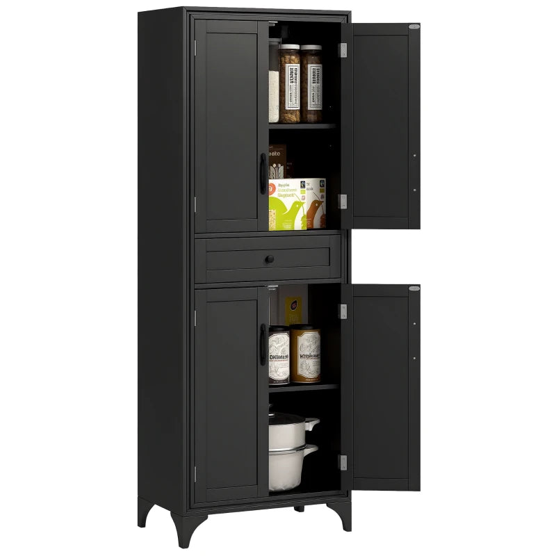 Freestanding Storage Cabinet, Kitchen Pantry Cabinet with 2 Shelves, 4 Doors for Dining Room, Black