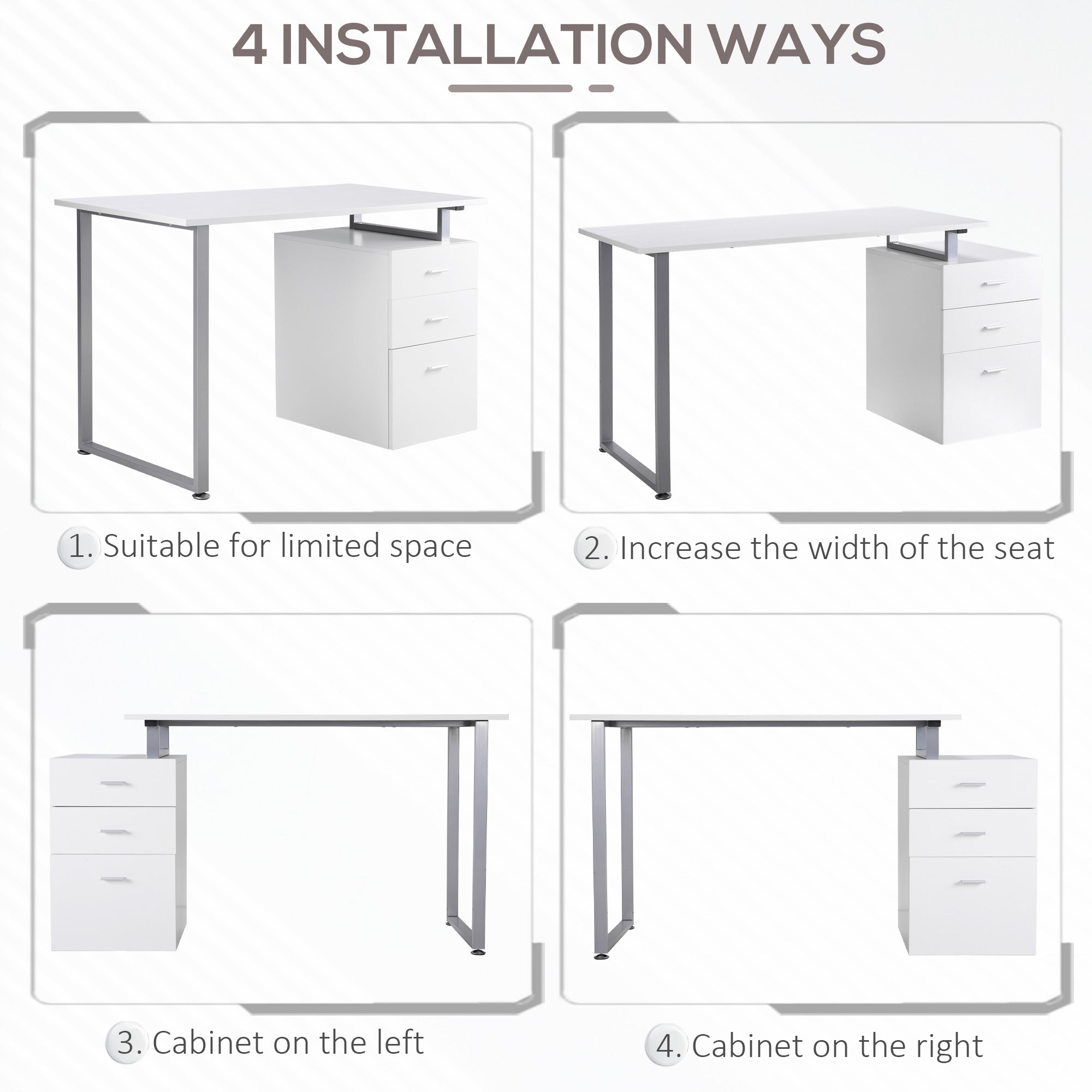 HOMCOM 47" White Computer Desk - Versatile Writing Table Workstation with Reversible File Drawers & Metal Frame 