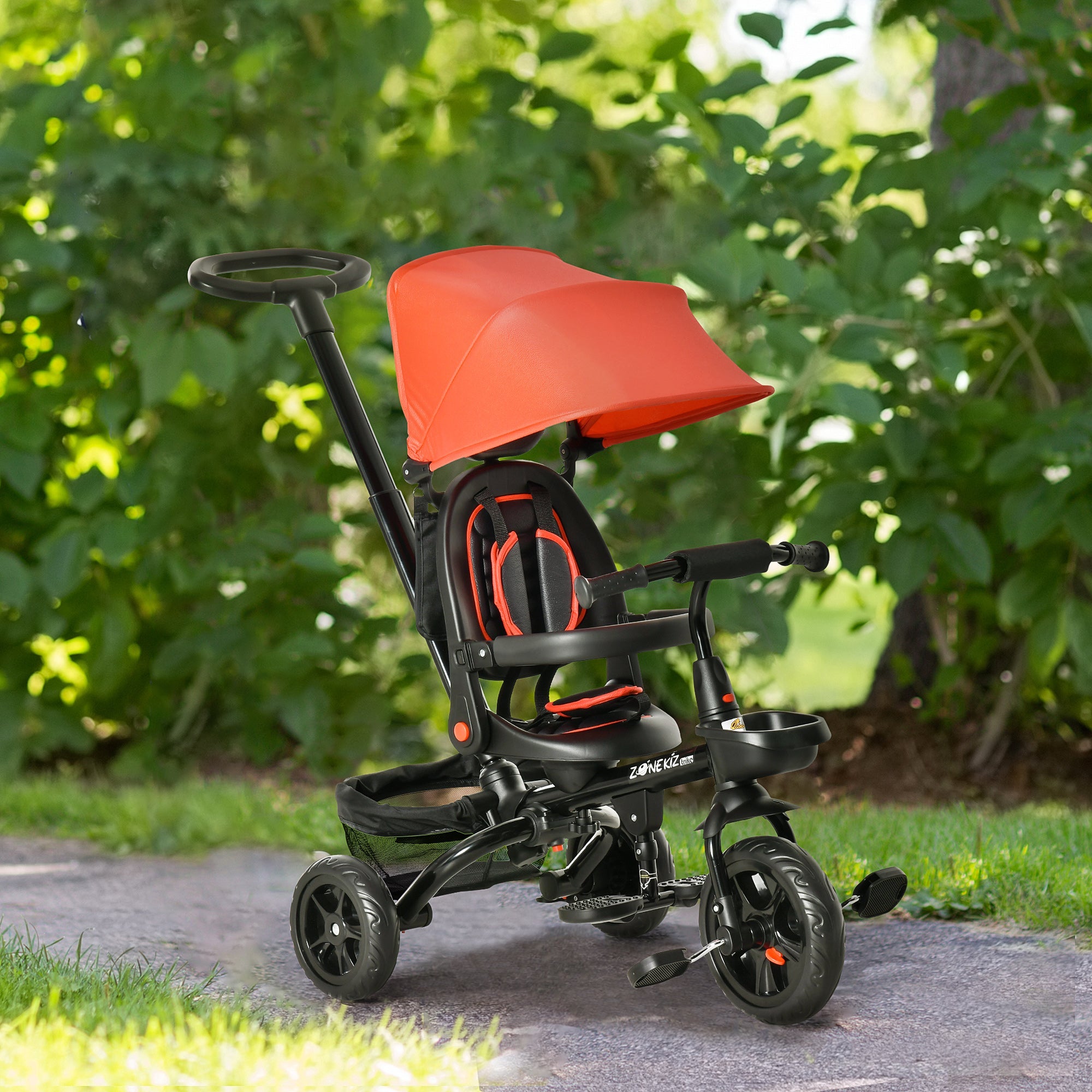 Qaba 4-in-1 Baby Tricycle Stroller, Reversible Seat, Adjustable, Canopy, Safety Belt, Red - Versatile Outdoor Ride 