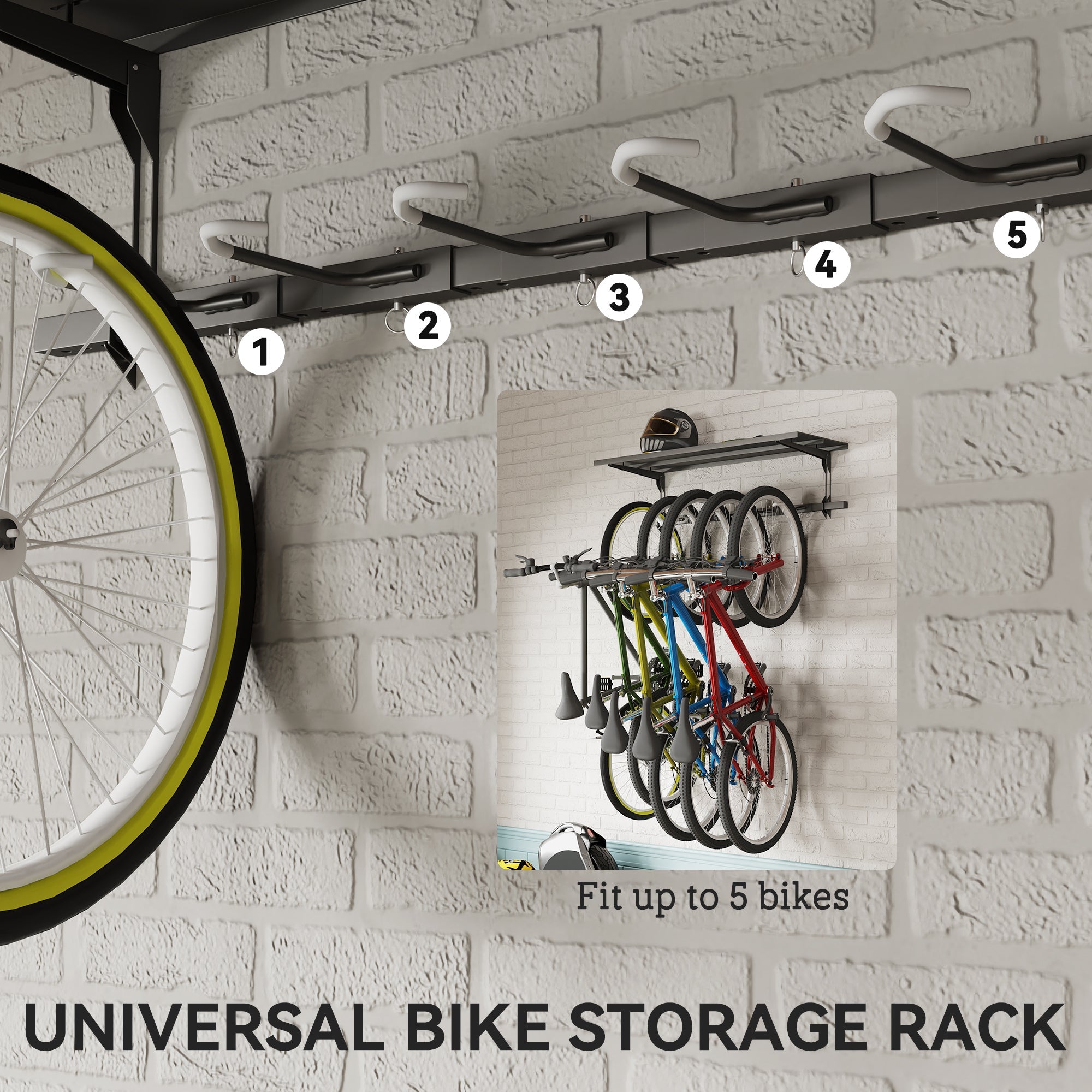 Soozier Bike Storage Rack for 5 Bikes, Freestanding Bicycle Stand with Basket and 5 Hooks for Indoor & Outdoor Use, Black 