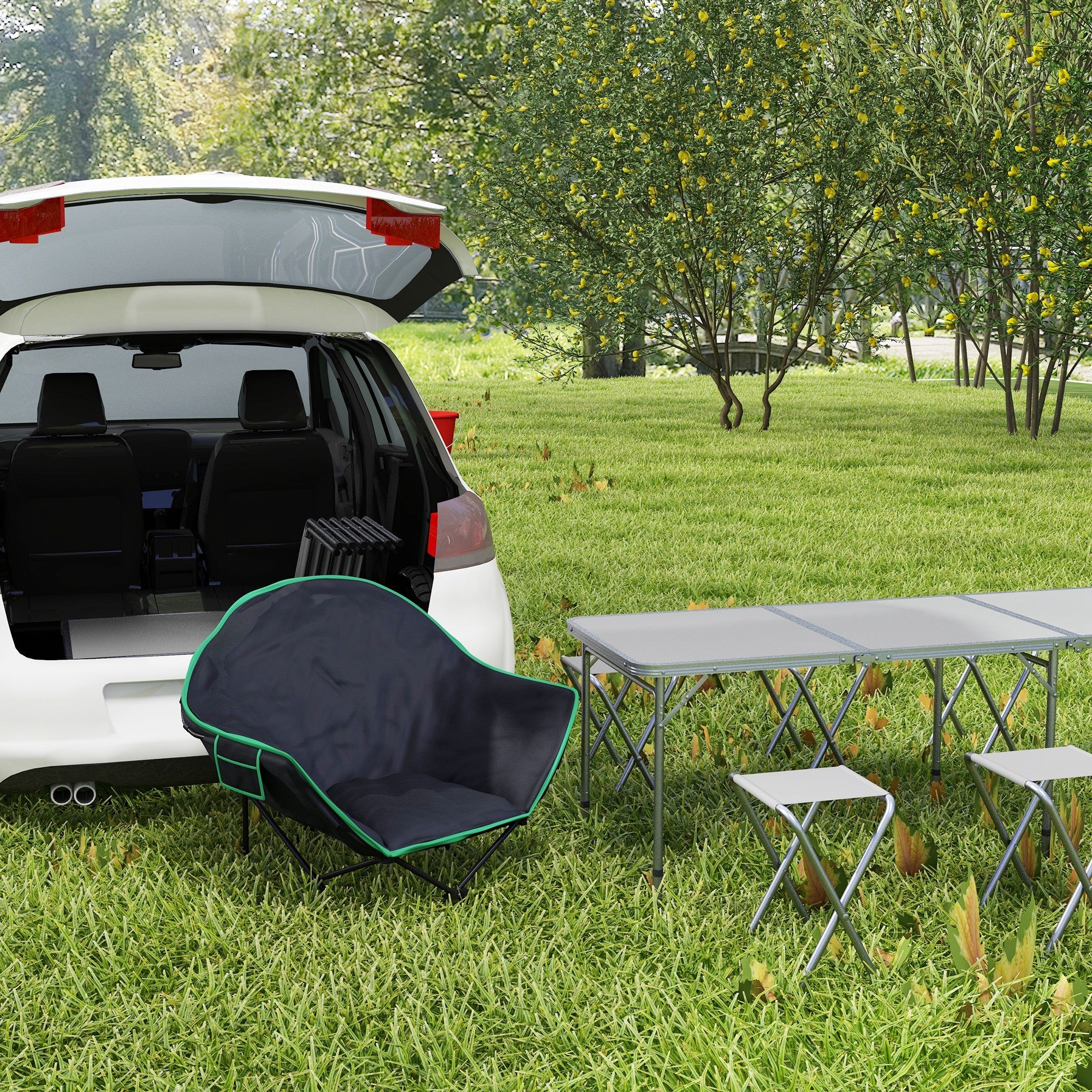 Outsunny Portable Fishing Chair: Foldable, with Carry Bag & Adjustable Footrest, Ideal for Outdoor, Beach, Picnic, Hiking, Black 