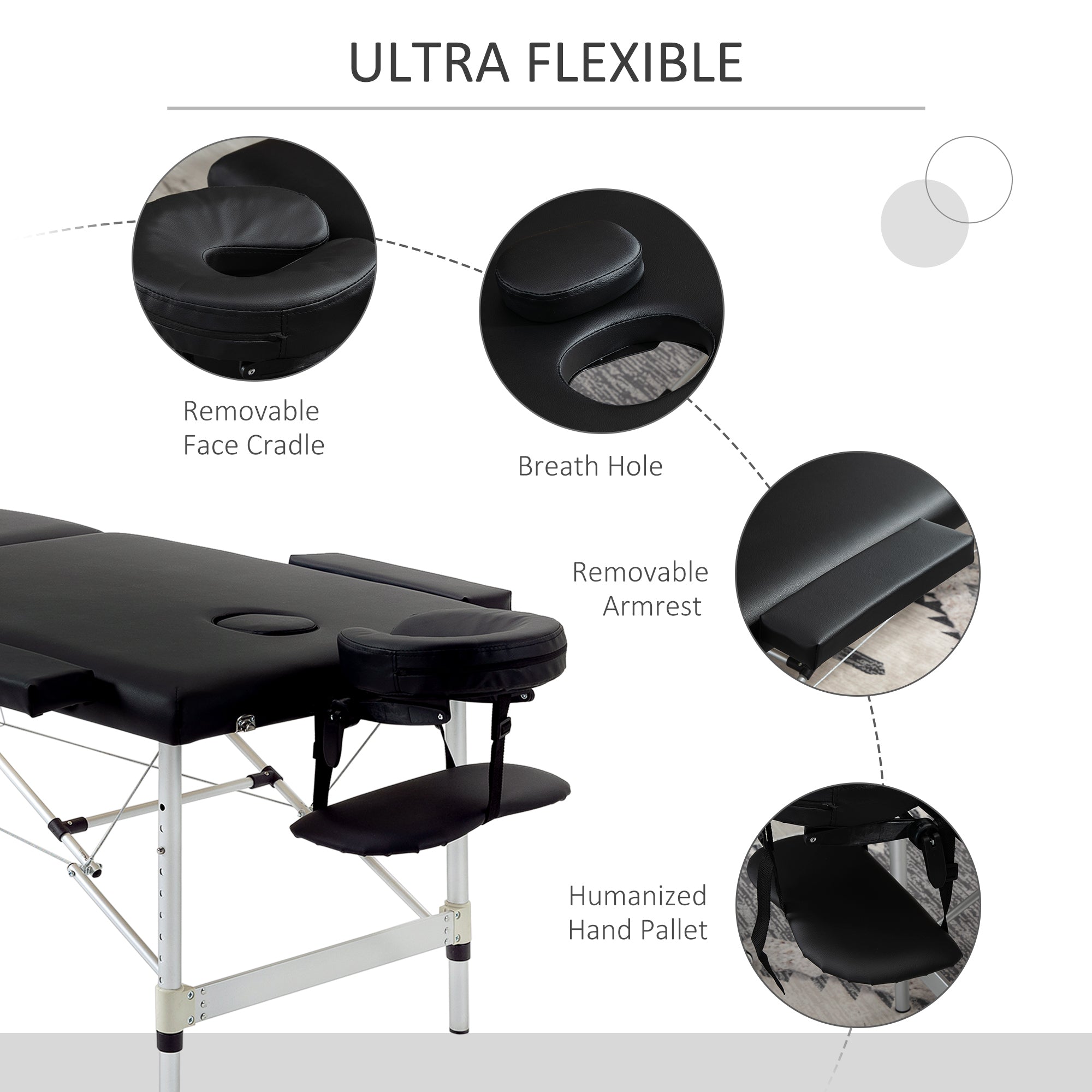 HOMCOM 73" 2 Section Foldable Massage Table Professional Salon SPA Facial Couch Tatoo Bed w/ Carry Bag Black 