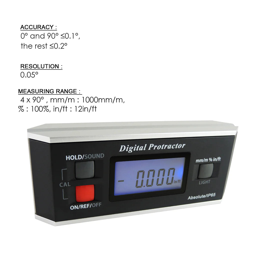 Digital Protractor Angle Finder & Inclinometer with Magnetic V-Groove, Backlit Display & IP65 Protection