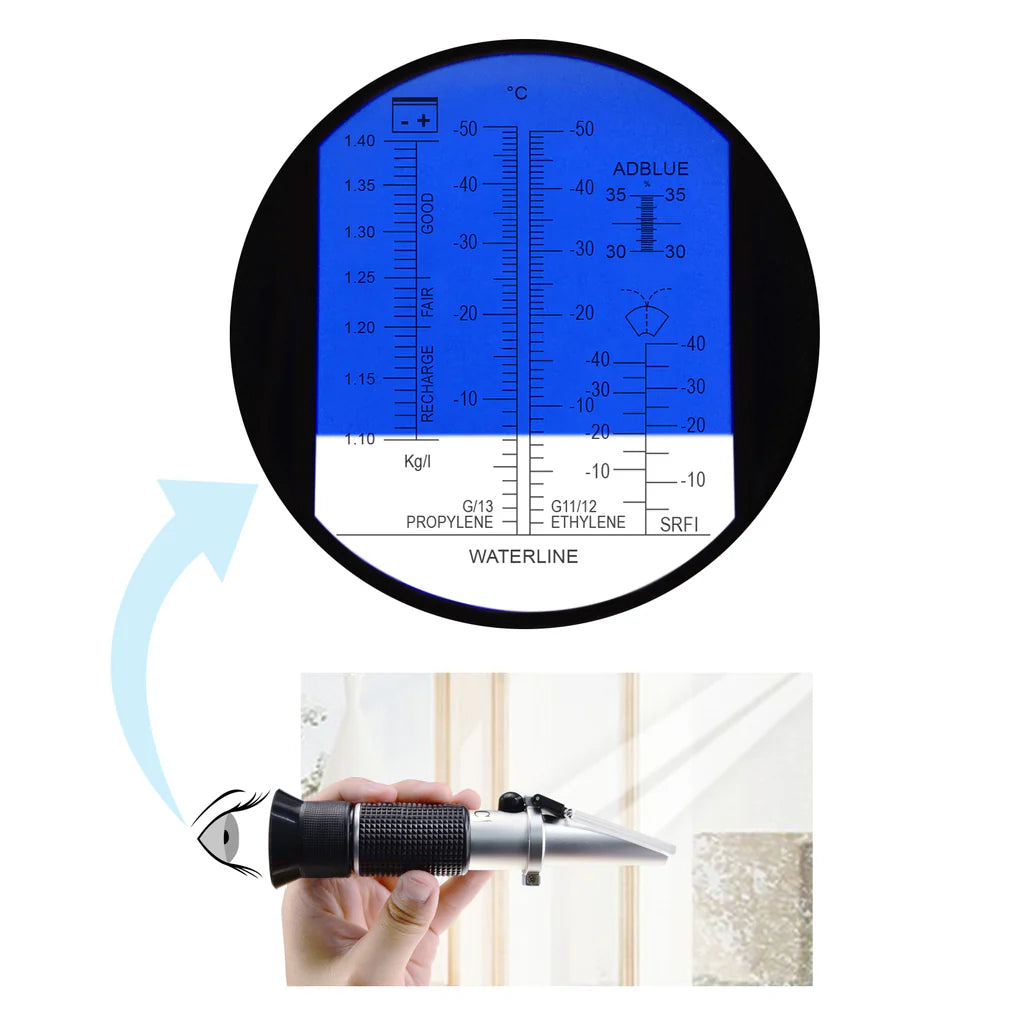 6-in-1 Automotive Refractometer with ATC for AdBlue, Coolant, Battery Acid & Windshield Washer Fluid
