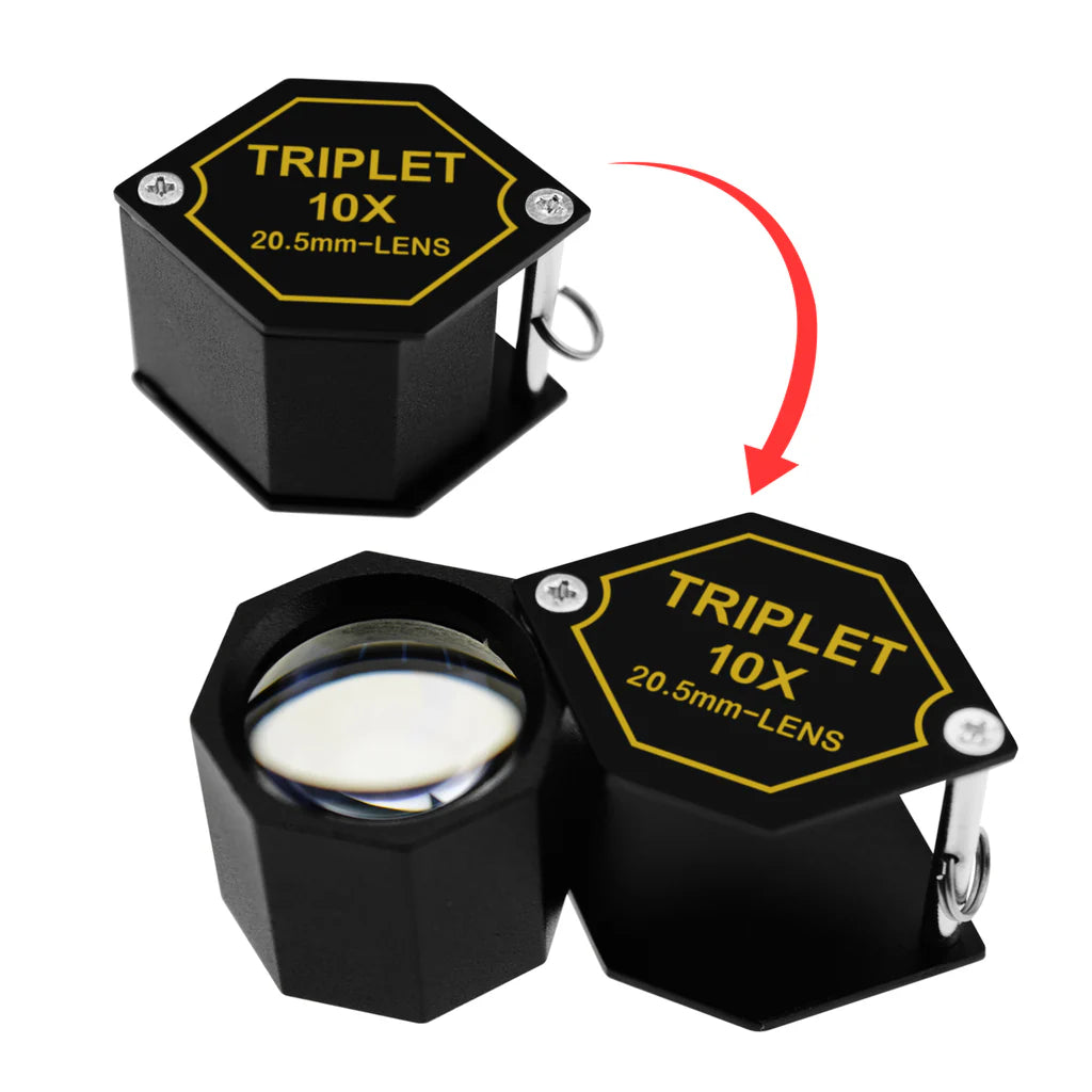 10x Jewelry Loupe Magnifier with 20.5mm Triplet Optical Glass Lens & Protective Case