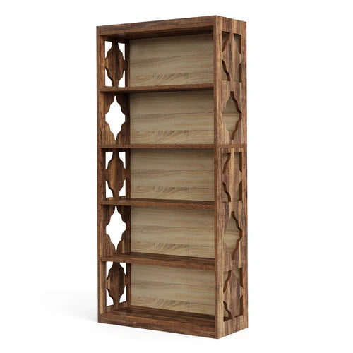 Bookshelf 70" 6-Tier Wood Bookcase with Storage Shelves and Rhombus Pattern Design for Living Room Office Bedroom