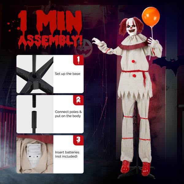 5.7ft Eye Red Light Vibration Clown Sound Voice Control, Standing Balloon Clown, Battery Model - Battery Not Included, Halloween Standing Decoration 
