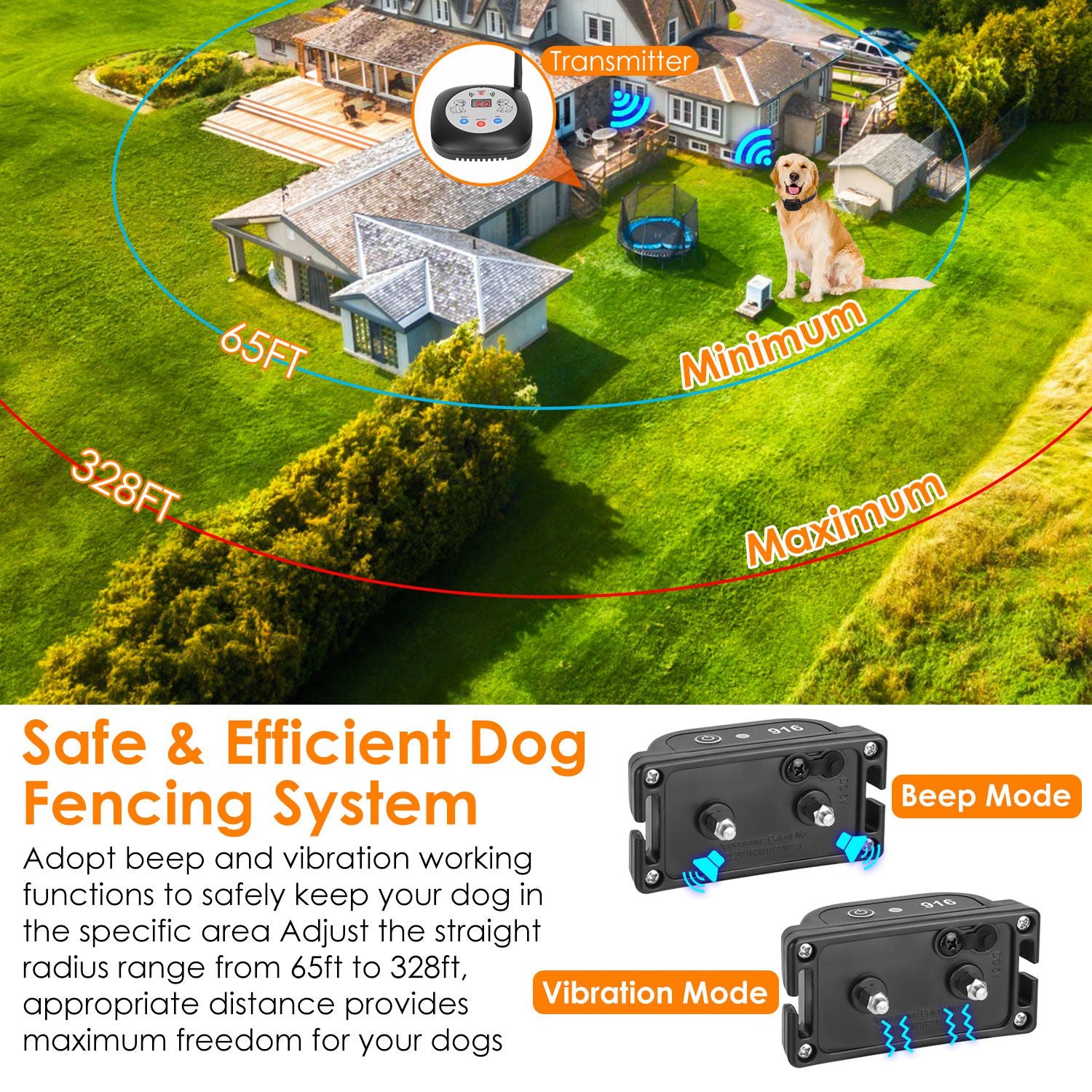 328FT Electric Wireless Dog Fence System With GPS Location Monitor Collar Receiver Rechargeable Beep Vibration Fence System for Small Medium Large Dog