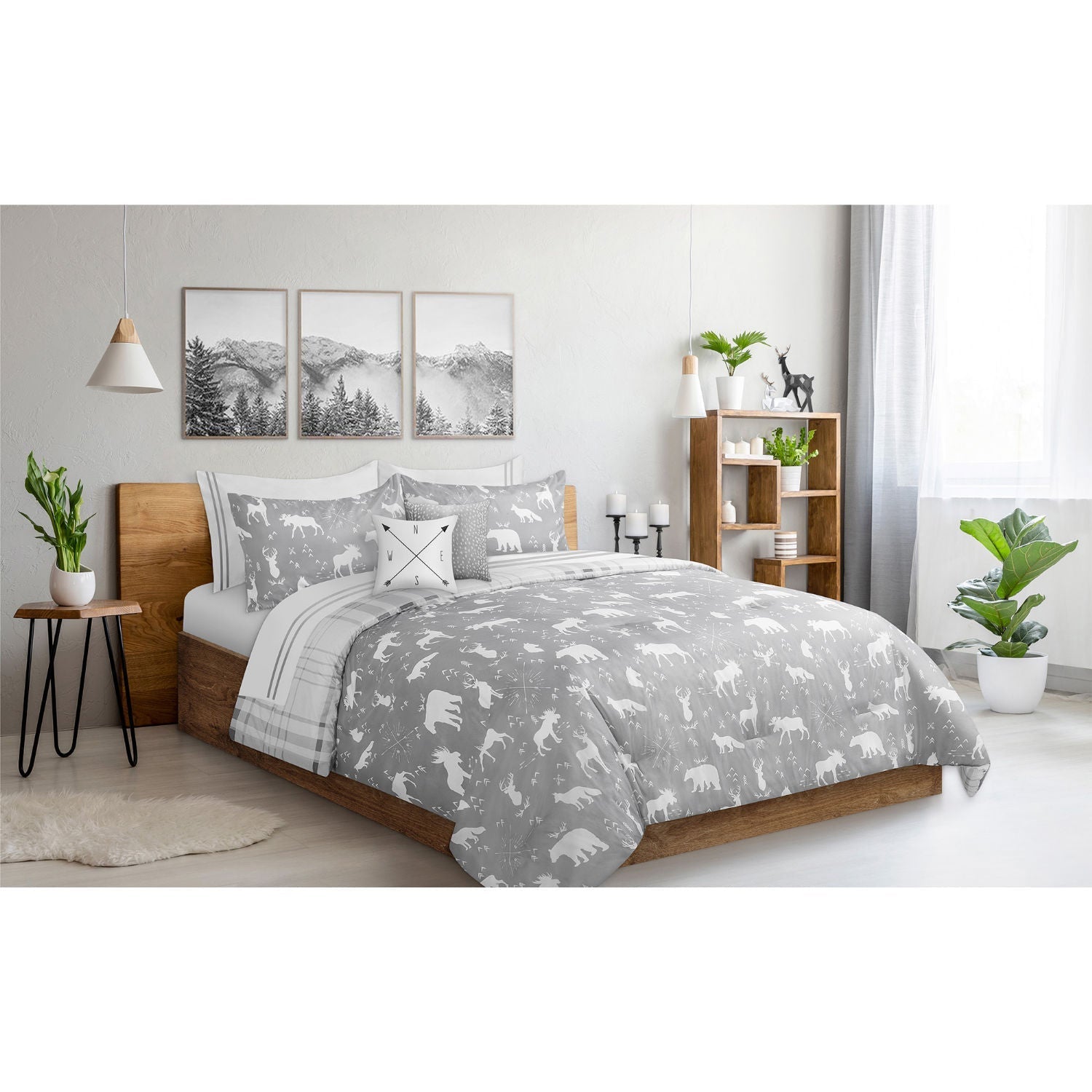 Woven Reversible/Comforter 3 Piece Set King Grey Wildlife 