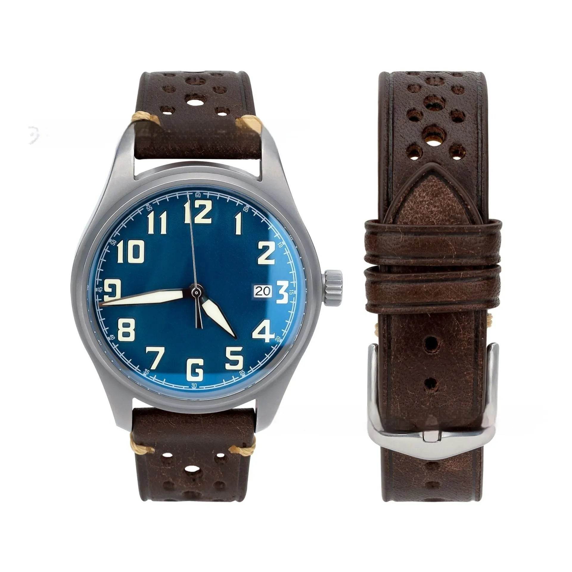 20mm Watch First Layer Cow Leather Watch Strap Retro Comfort 