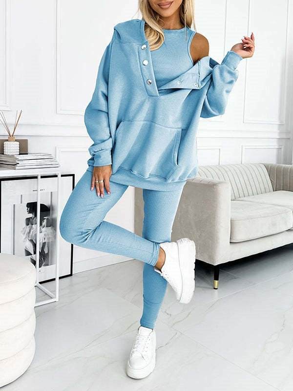 3pcs Women Hoodie Athleisure Outfit set sweatsuit set 