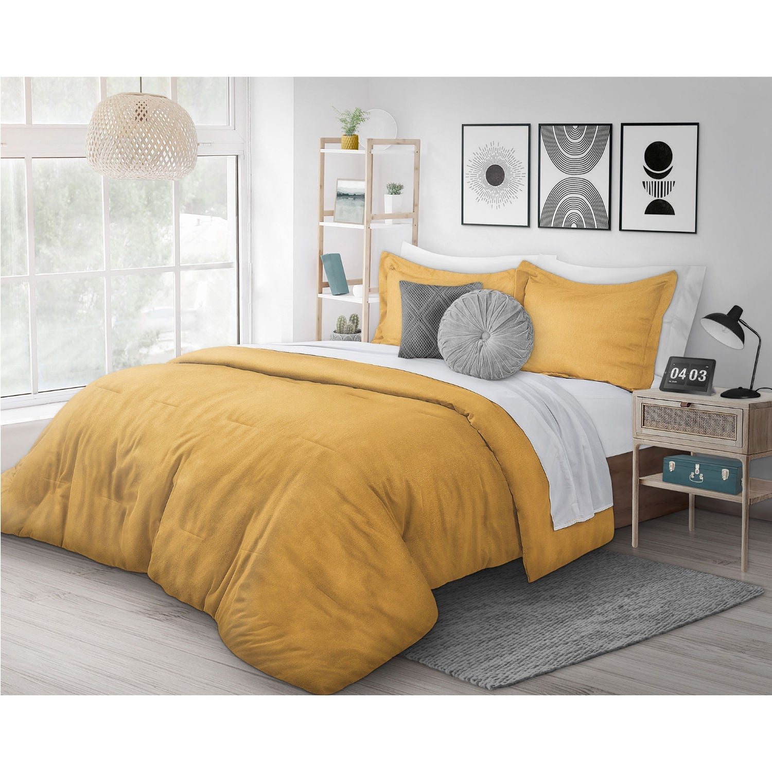 Woven Heathered Flannel Comforter 2 Pc Set- King. Mustard 