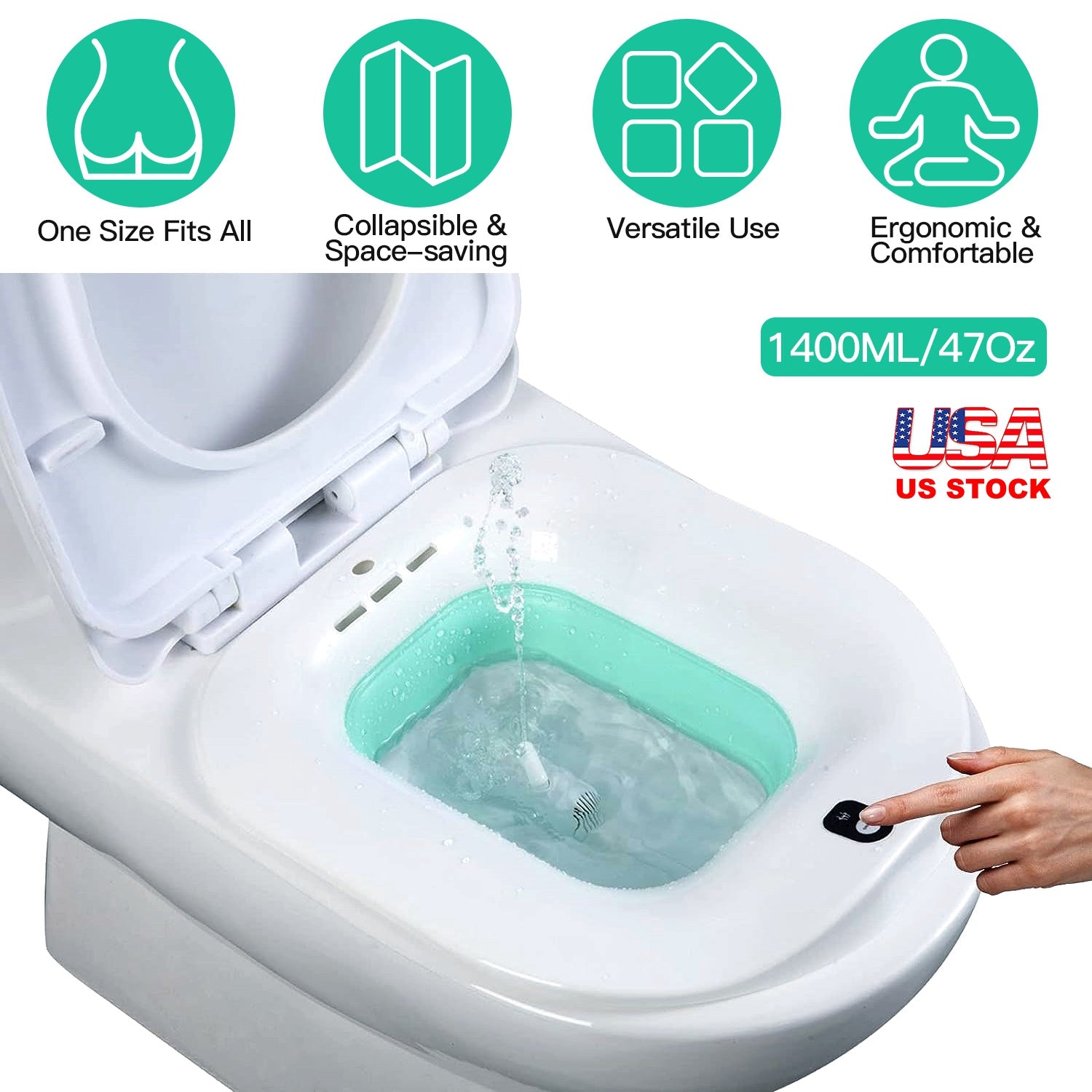 Foldable Postpartum Care Basin Sitz Toilet Seat Bidet Basin Battery Powered Toilet Bidet for Pregnant Postpartum Hemorrhoid Elderly Care 1400ML/47Oz