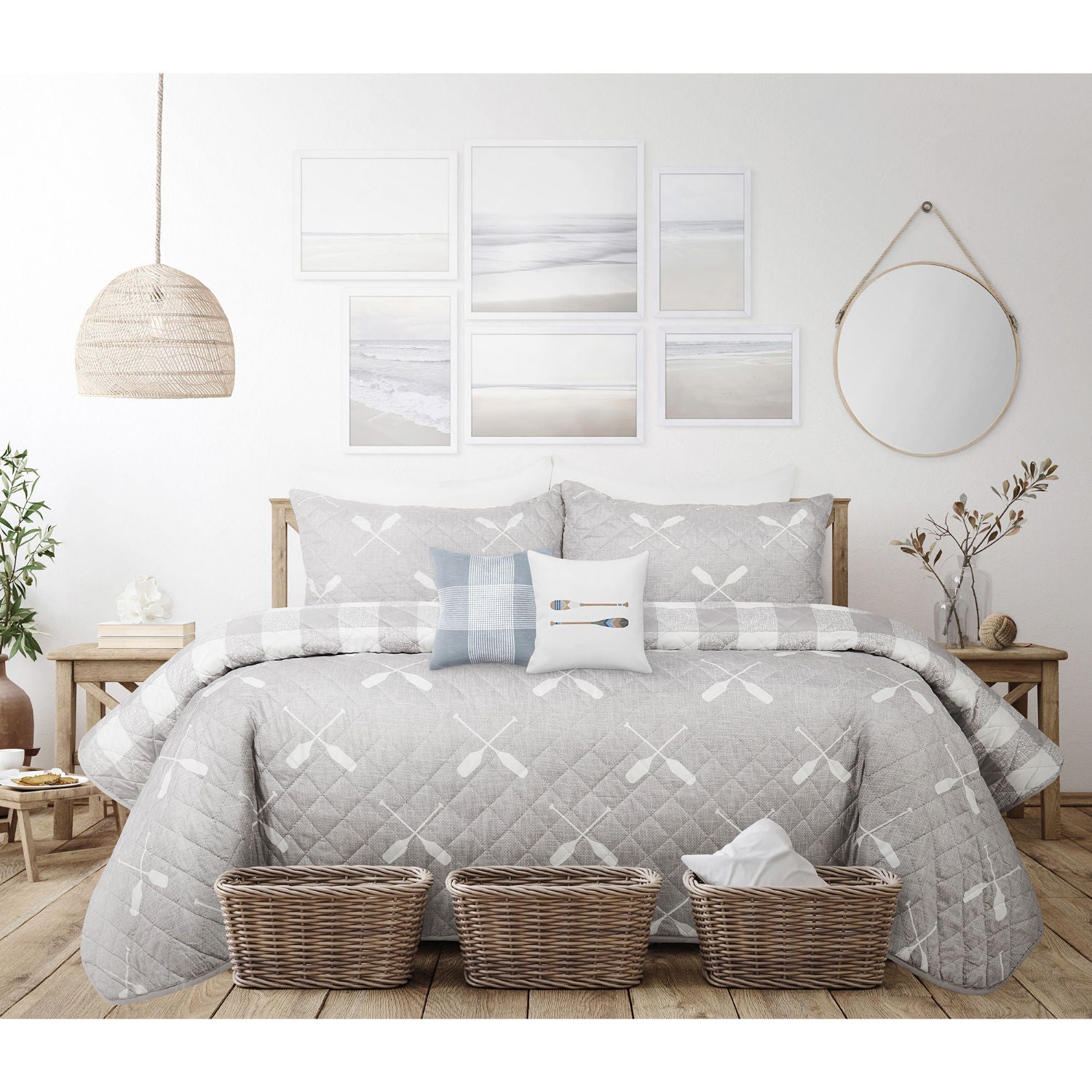 Woven Microfiber Ptd Quilt Bedding Set 3 Piece King Paddles 