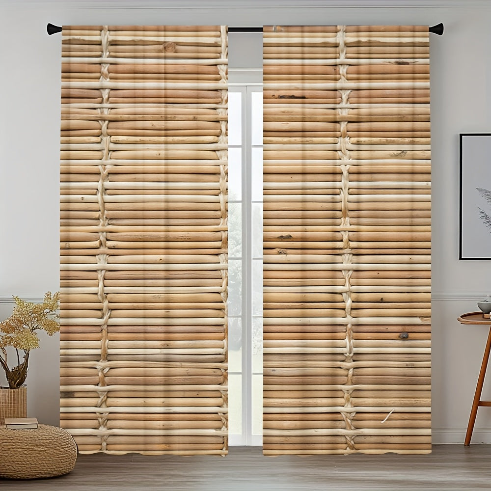 2-Piece Bamboo Stem Print Doorway Curtains – Contemporary Knit Polyester, Machine Washable, Pole Bag Design for Bedroom, Kitchen, Living Room, or Office (Pole Not Included) 