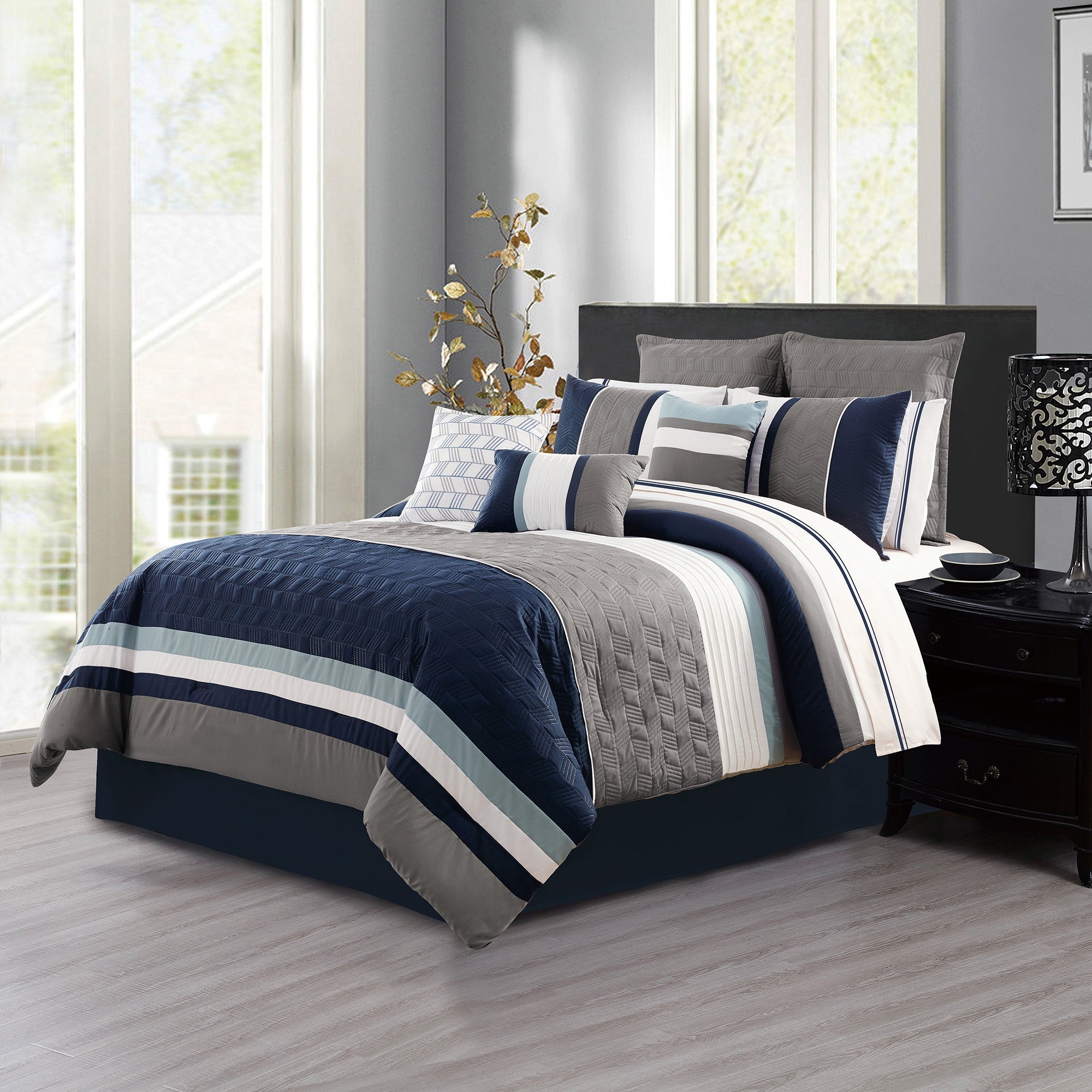 Woven Comforter Bedding Set 7Pcs Queen Ryker 