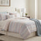 Comforter Set Queen, 7-Piece Printed Stripe, Ivory with Grey and Blush – Chelsea
