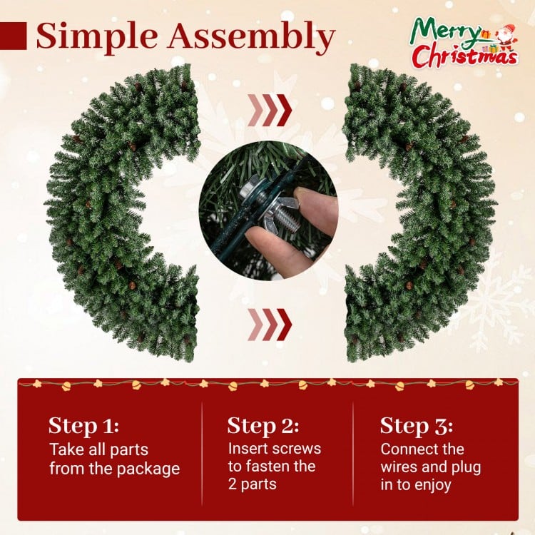 60 Inch Pre-Lit Artificial Christmas Wreath 200 LED Warm White Lights