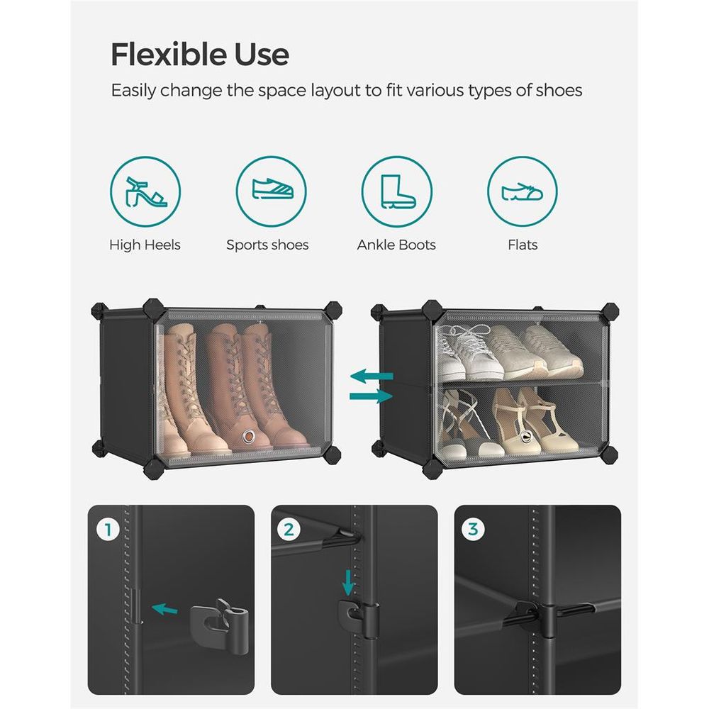 SONGMICS Cubes Plastic Shoe Rack with Doors, Holds Up to 16 to 48 Pair of Shoes 