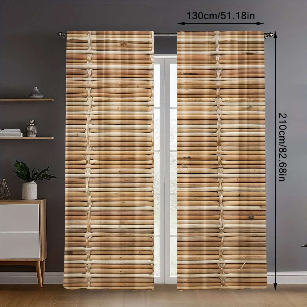 2-Piece Bamboo Stem Print Doorway Curtains – Contemporary Knit Polyester, Machine Washable, Pole Bag Design for Bedroom, Kitchen, Living Room, or Office (Pole Not Included) 