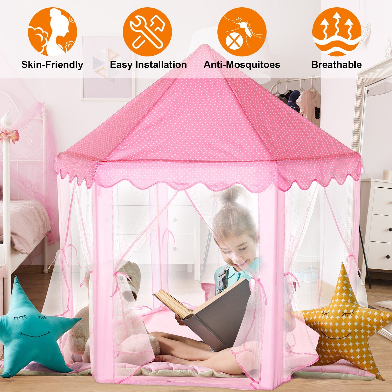 Kids Play Tents Princess for Girls Princess Castle Children Playhouse Indoor Outdoor Use w/ Carry Case 