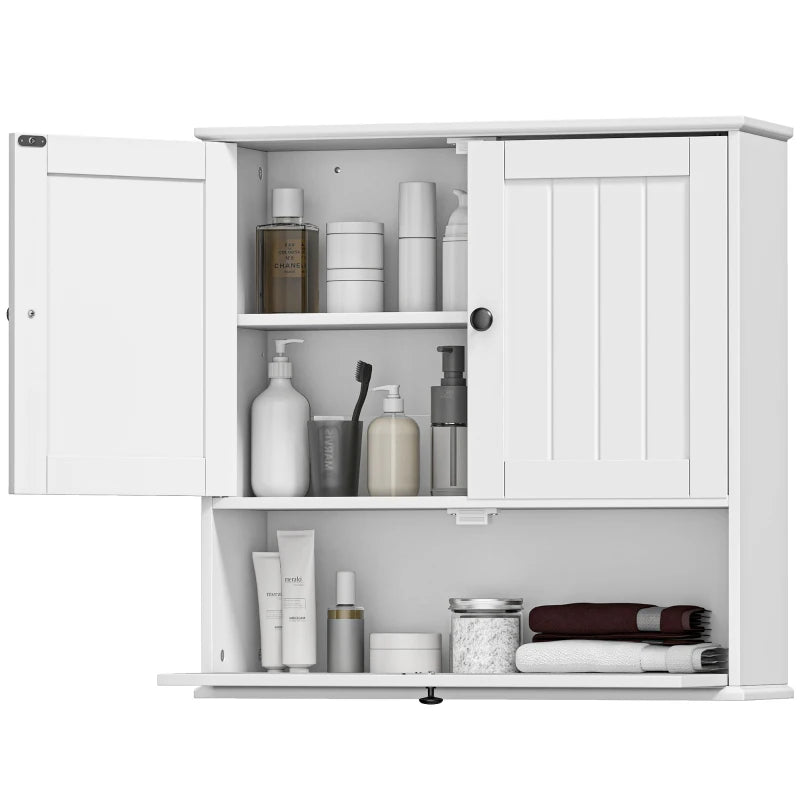 Bathroom Wall Cabinet, Farmhouse Medicine Cabinet with Adjustable Shelves and Flip-Down Door, Over The Toilet, White