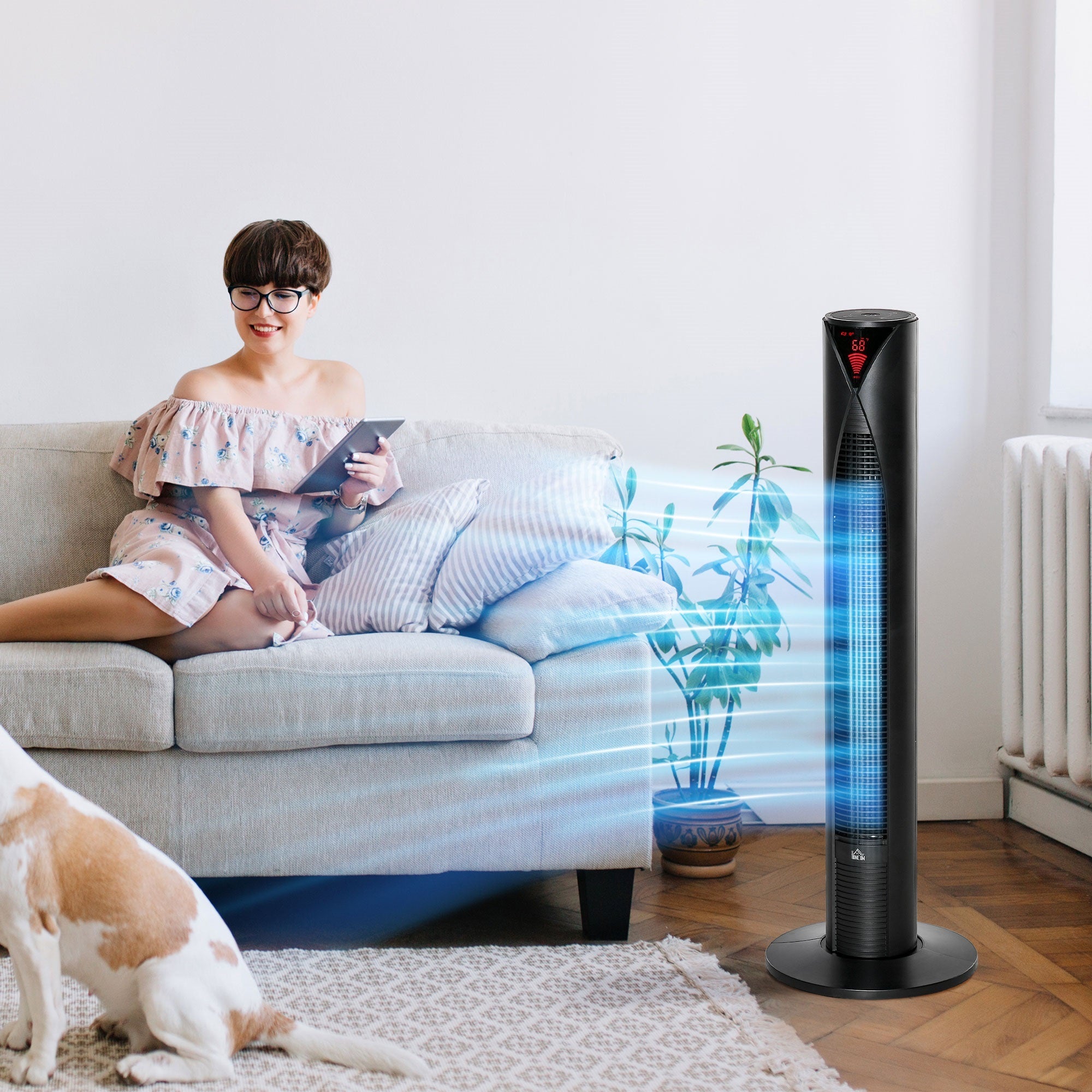 HOMCOM Tower Fan Oscillating 3 Speed 12h Timer LED Remote Control Cooling for Bedroom Home Black 