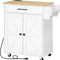 HOOBRO Kitchen Island Cart with Power Outlet, Storage Cabinet, Drawer & Spice Rack, Rolling Kitchen Cart, White & Natural