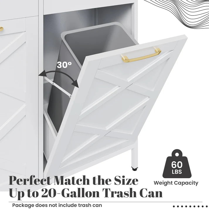 YODOLLA Double Tilt-Out Trash Can Cabinet with 2 Drawers, Hidden Kitchen Garbage Bin Storage Cabinet