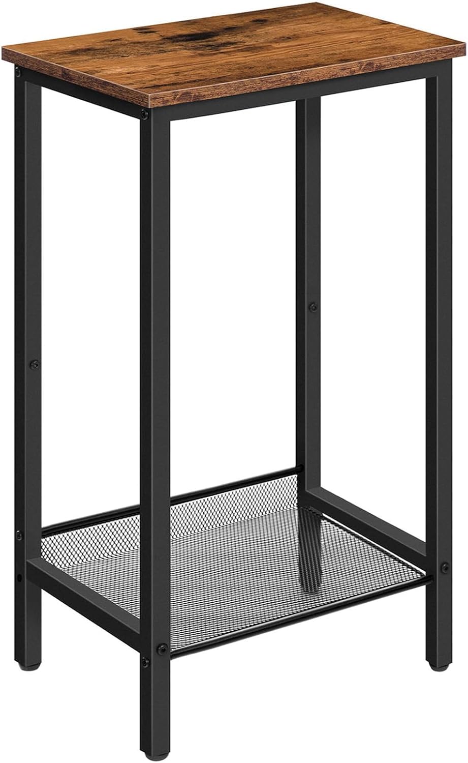 HOOBRO Tall Industrial Side Table BF03DH01 with Adjustable Mesh Shelves, Rustic Brown & Black