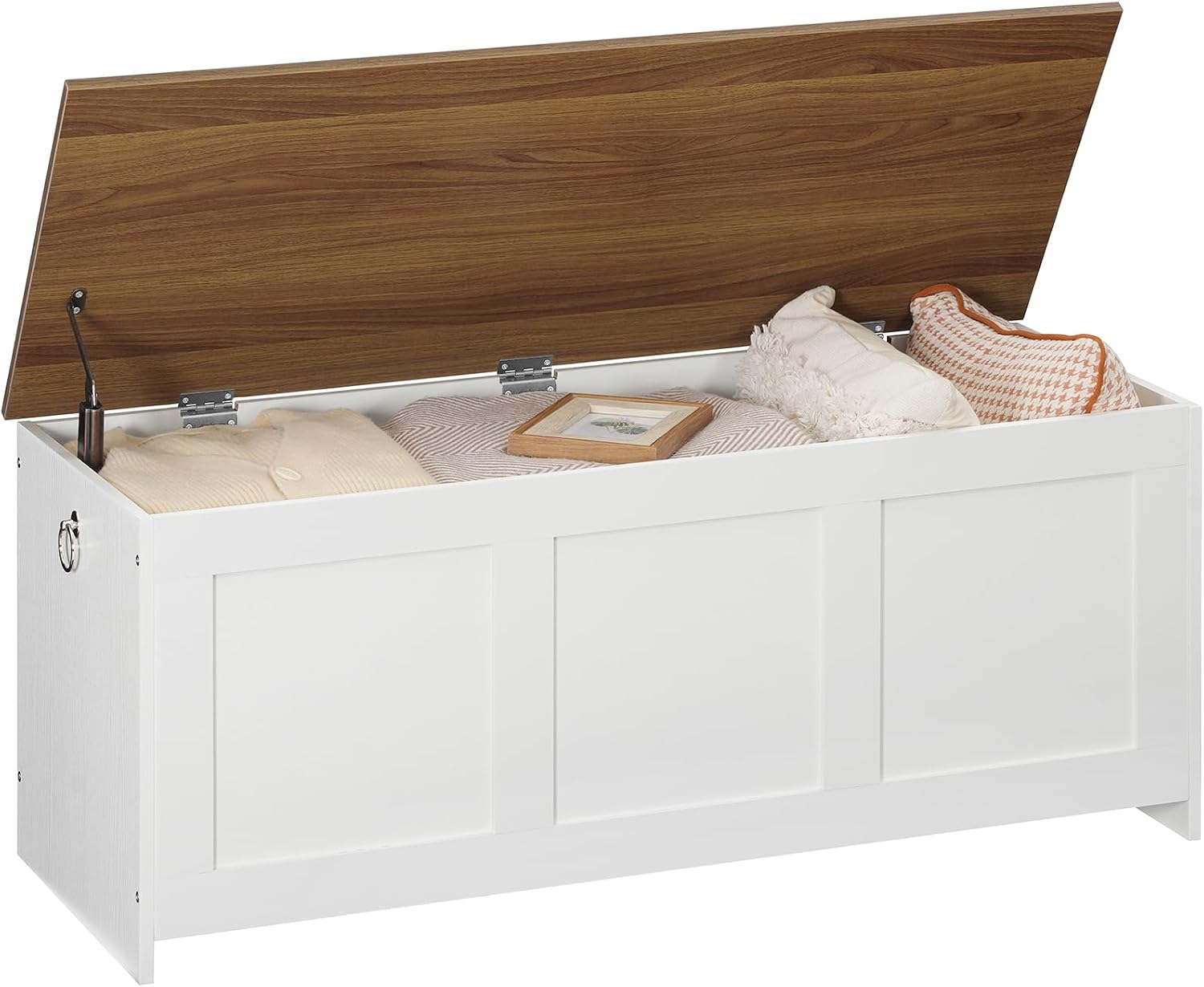 HOOBRO Storage Bench with Lift-Top Storage Chest, 100 cm Retro Wooden Toy Box Organizer, White & Walnut