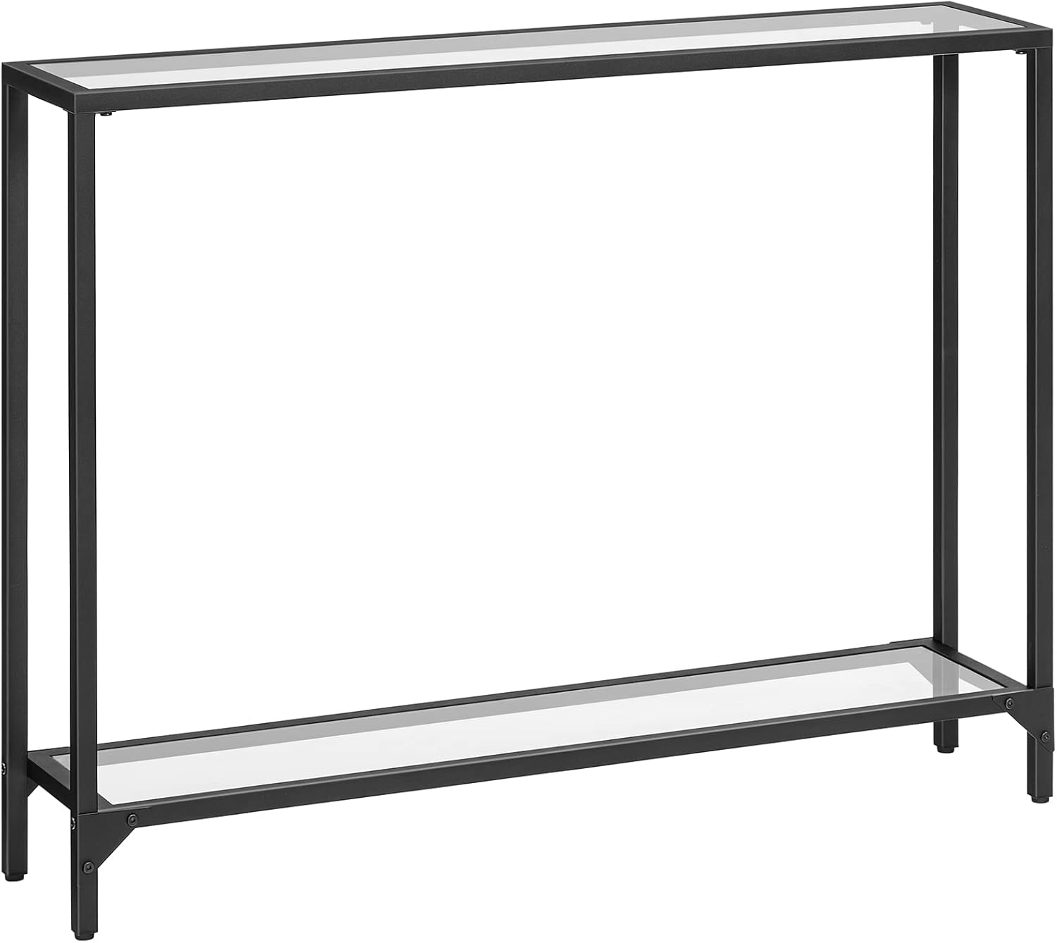 HOOBRO 39.4" Narrow Tempered Glass Console Table, 2-Tier Modern Sofa & Entryway Table with Metal Frame, Black BK04XG01